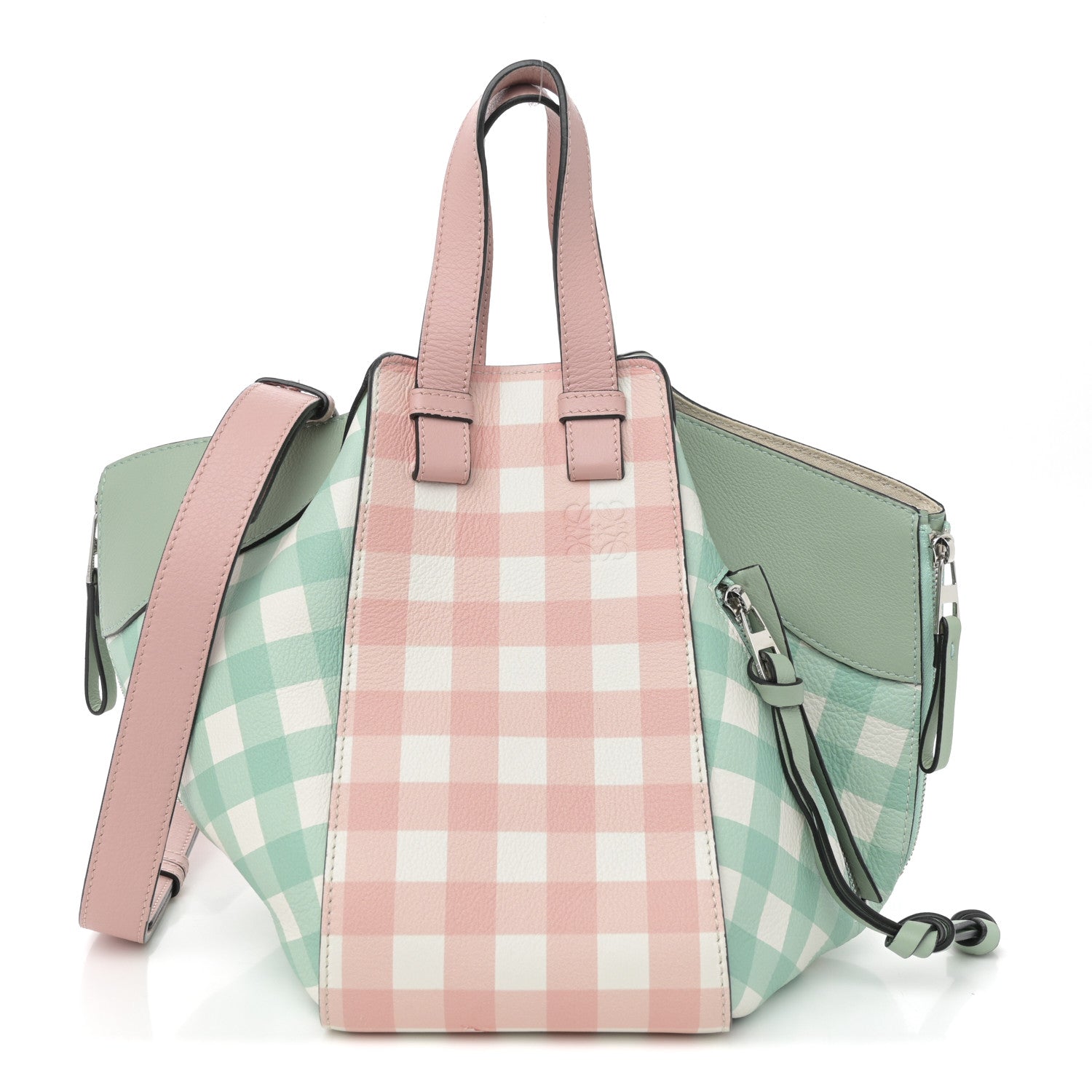 Loewe Calfskin Gingham Small Hammock Shoulder Bag Pink Green 1 of 12