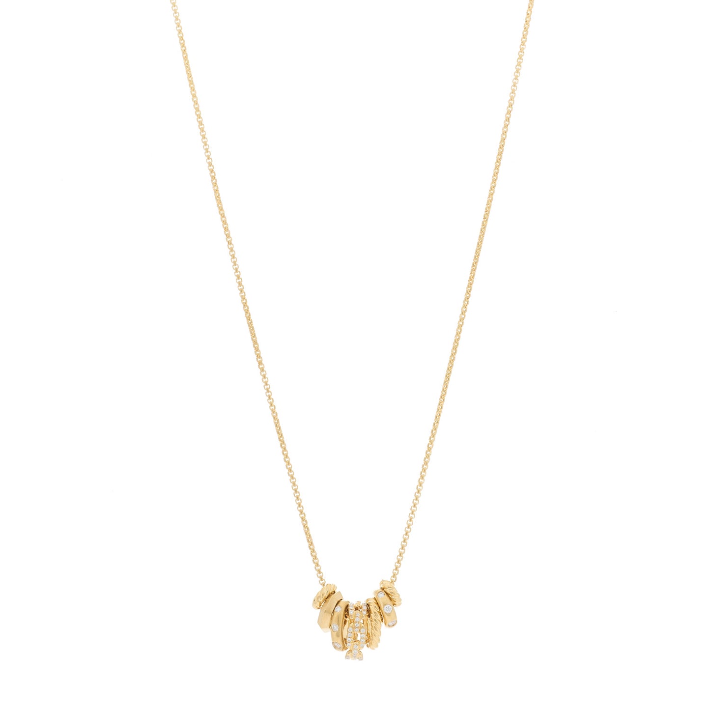 18K Yellow Gold Diamond Stax Rondelle Pendant Necklace