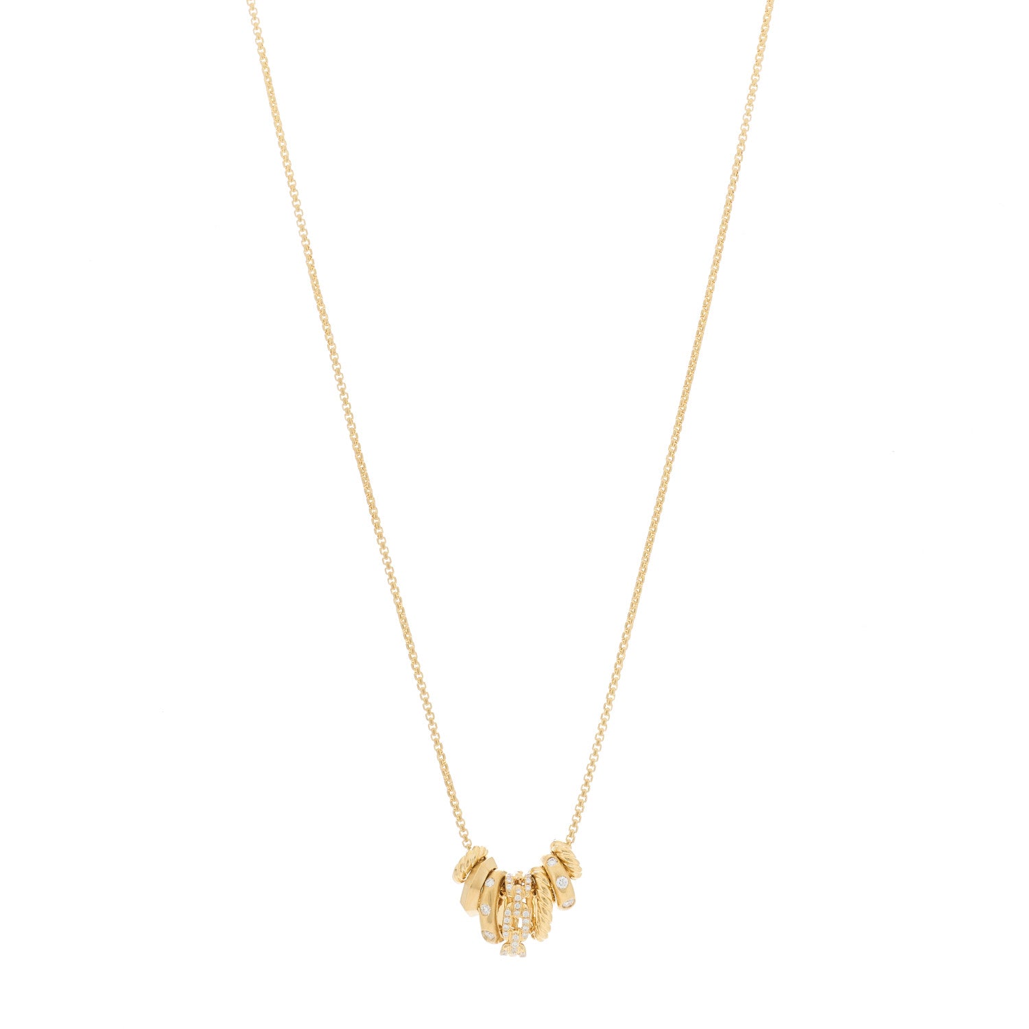 David Yurman 18K Yellow Gold Diamond Stax Rondelle Pendant Necklace 1 of 4