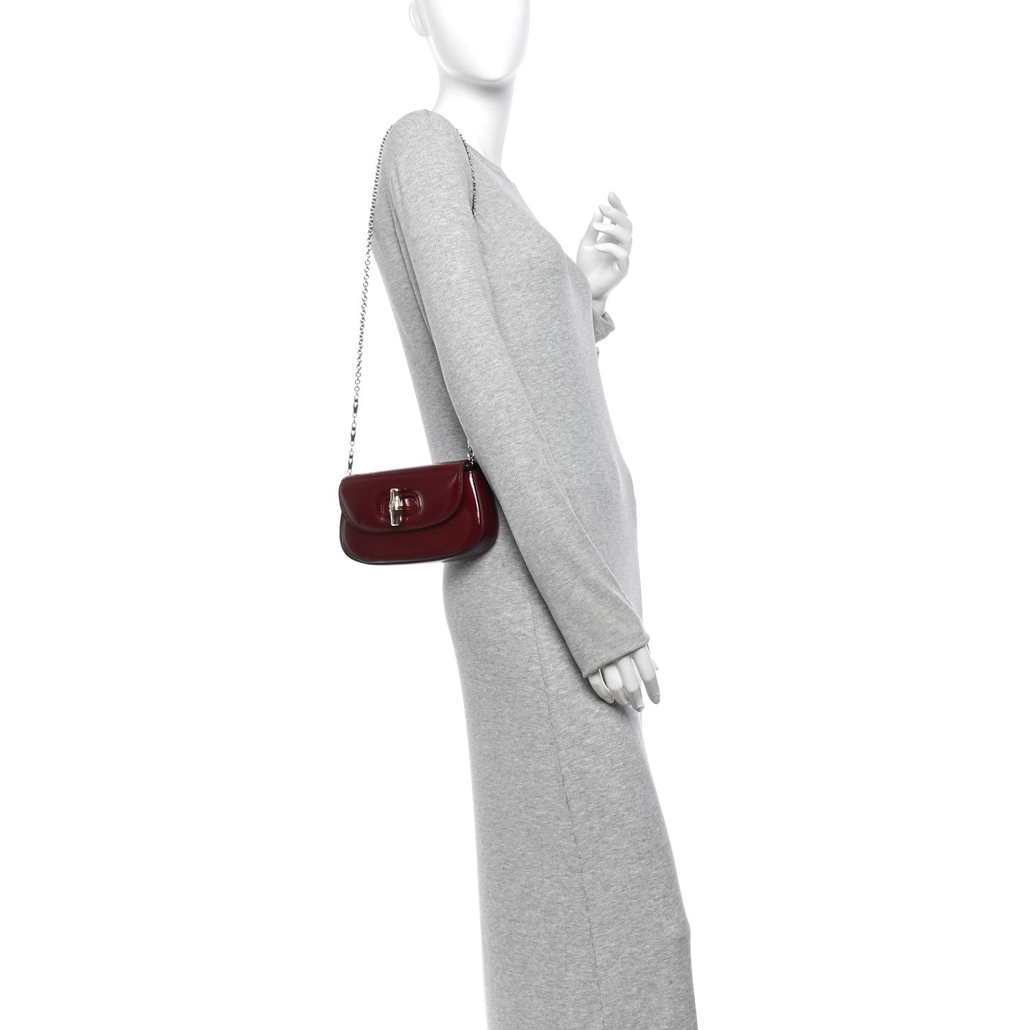 Gucci Shiny Calfskin Small Bamboo Night Bag Rosso Ancora 2 of 9