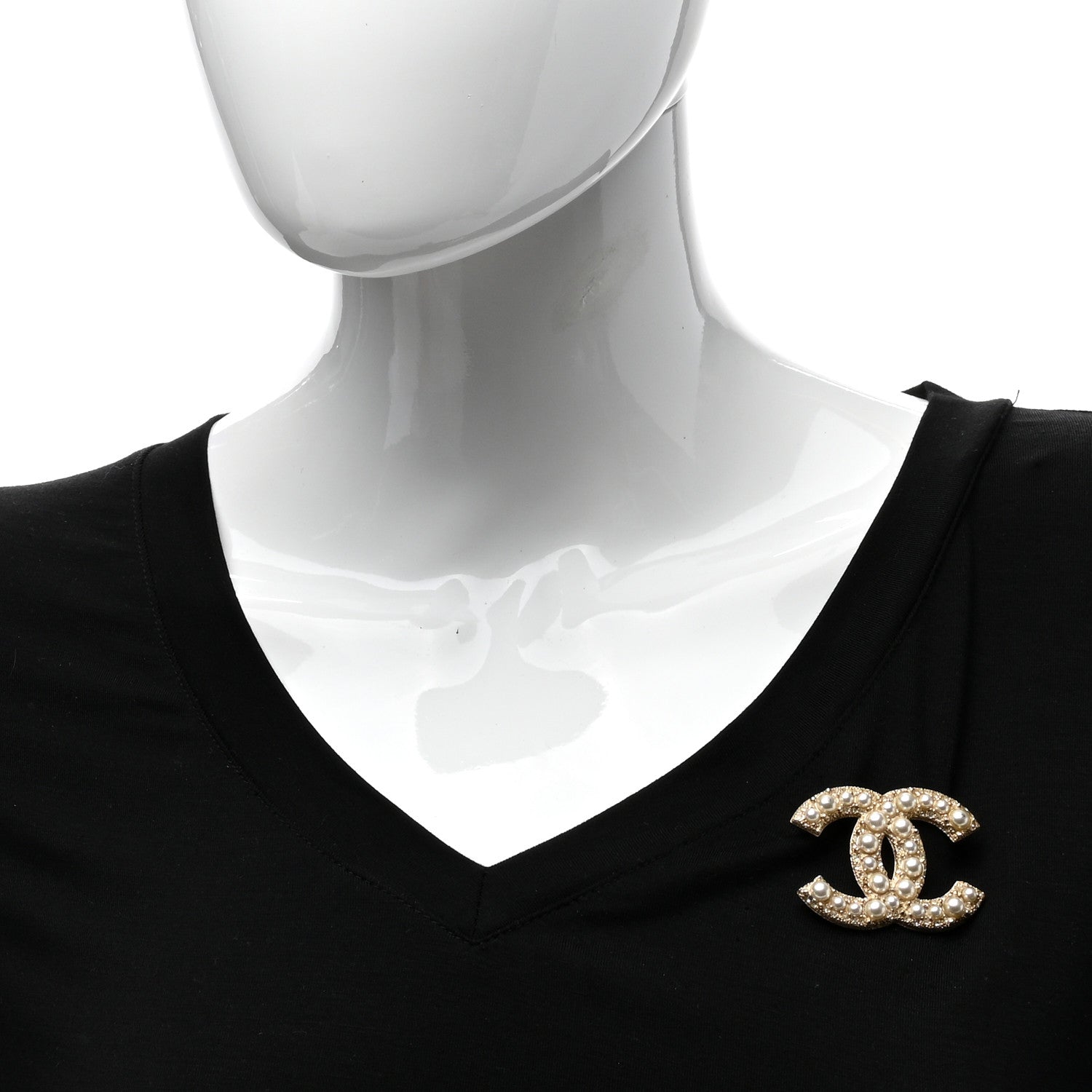 Chanel Metal Crystal Graduated Pearl CC Brooch Gold 2 of 5