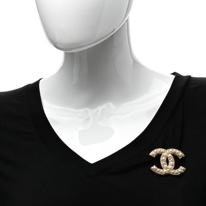 Chanel Metal Crystal Graduated Pearl CC Brooch Gold 2 of 5