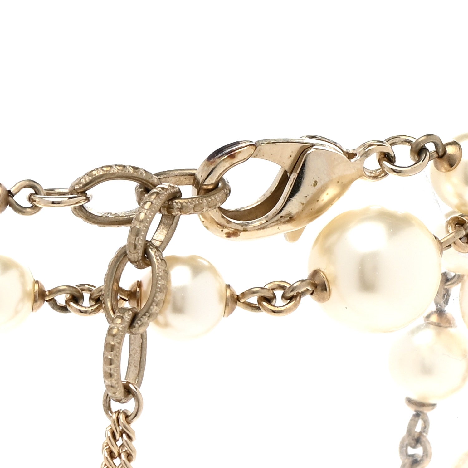 Chanel Pearl Crystal Camellia CC Necklace Gold 5 of 6