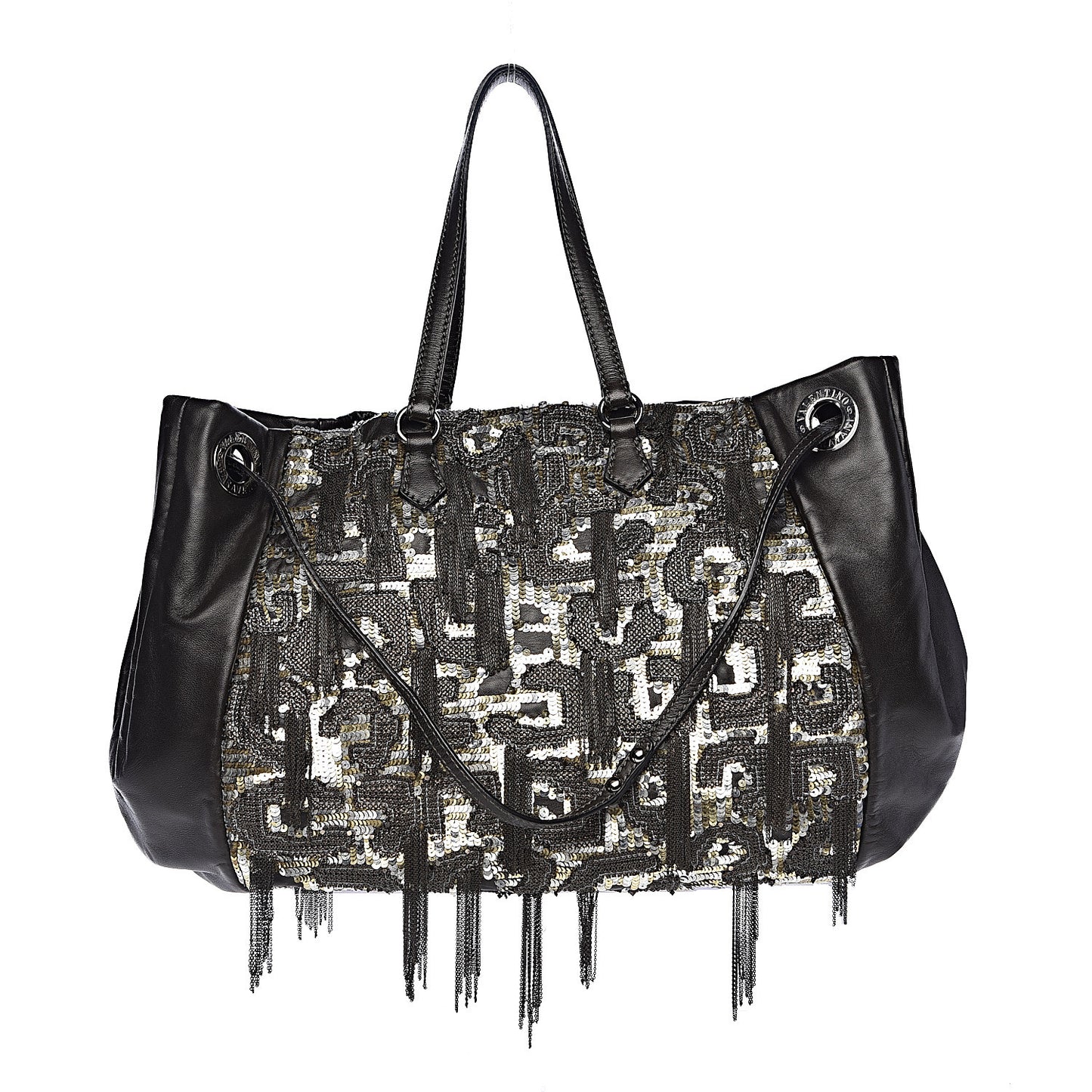 Nappa Sequin Chain Glam Tote Dark Grey