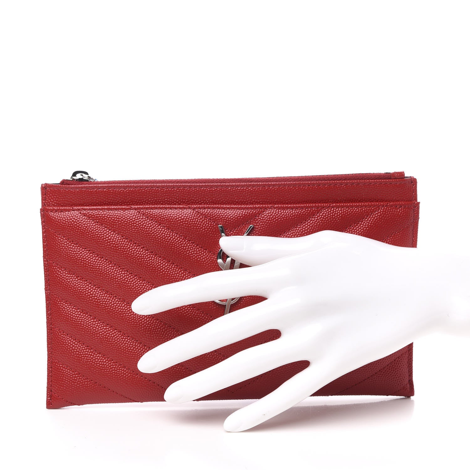Saint Laurent Grain De Poudre Chevron Monogram Bill Pouch Rouge Eros 2 of 8