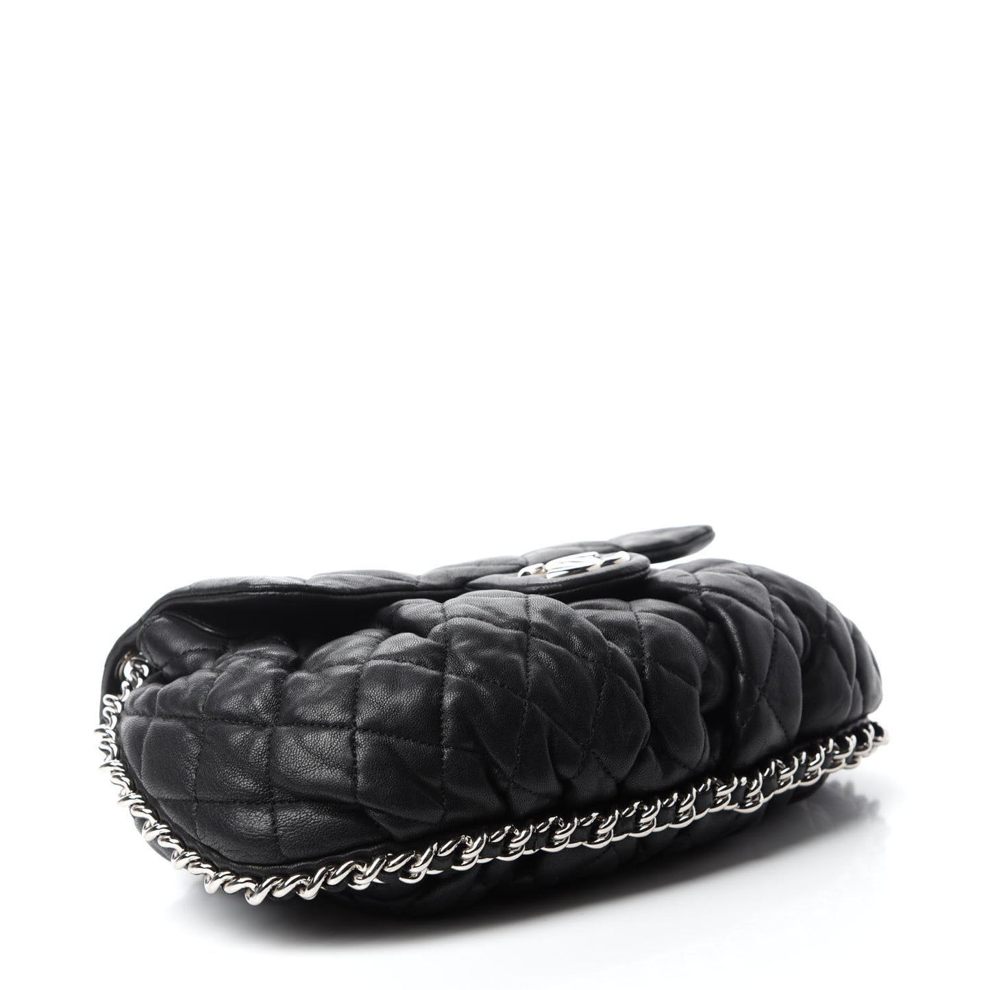 Washed Lambskin Quilted Medium Chain Around Messenger Black
