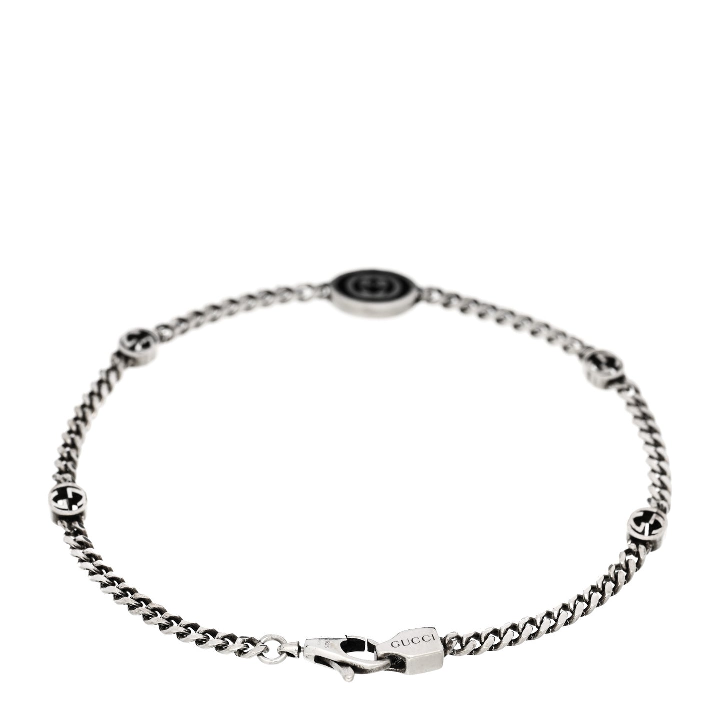 Sterling Silver Enamel Thin Interlocking G Bracelet Black