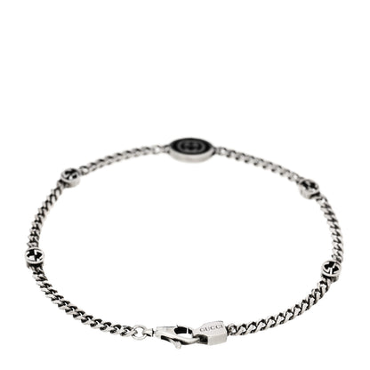 Gucci Sterling Silver Enamel Thin Interlocking G Bracelet Black 2 of 3