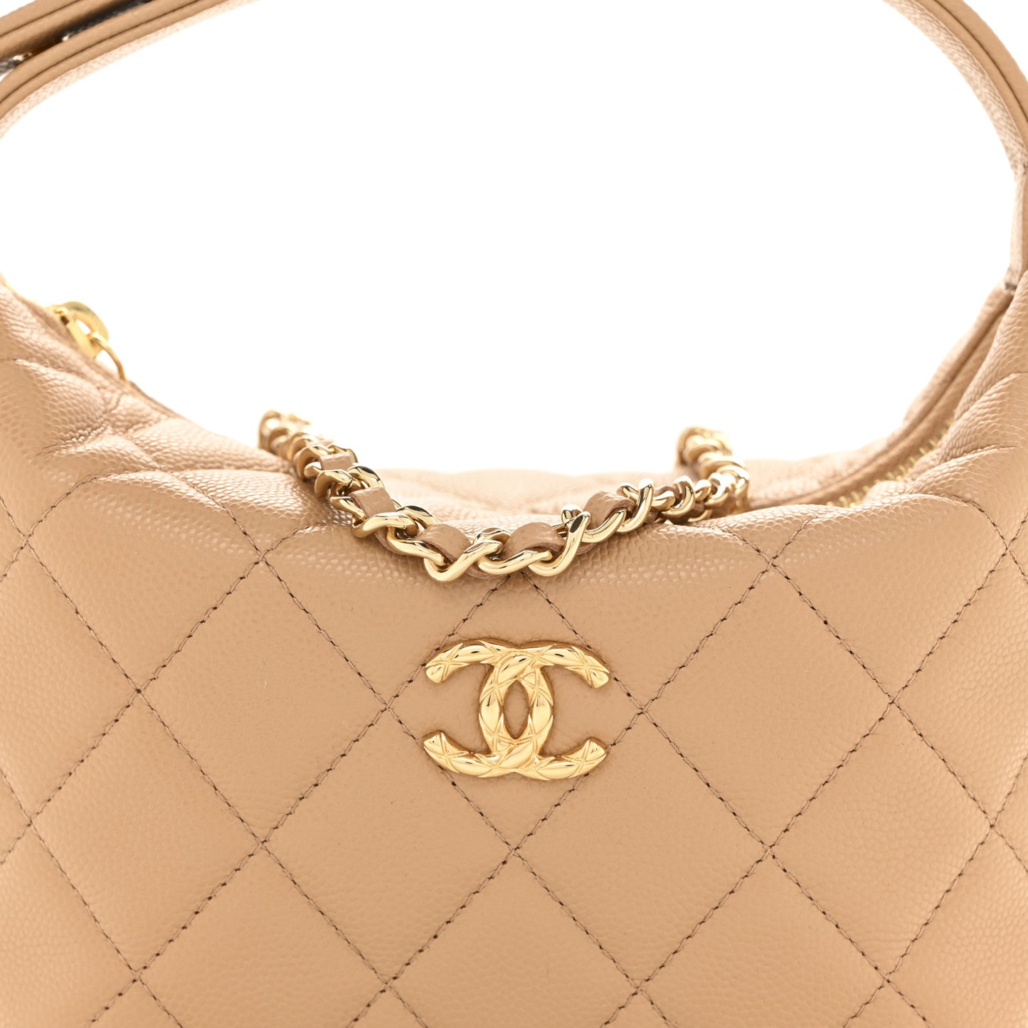 Shiny Caviar My Cush Hobo Clutch With Chain Beige Beige