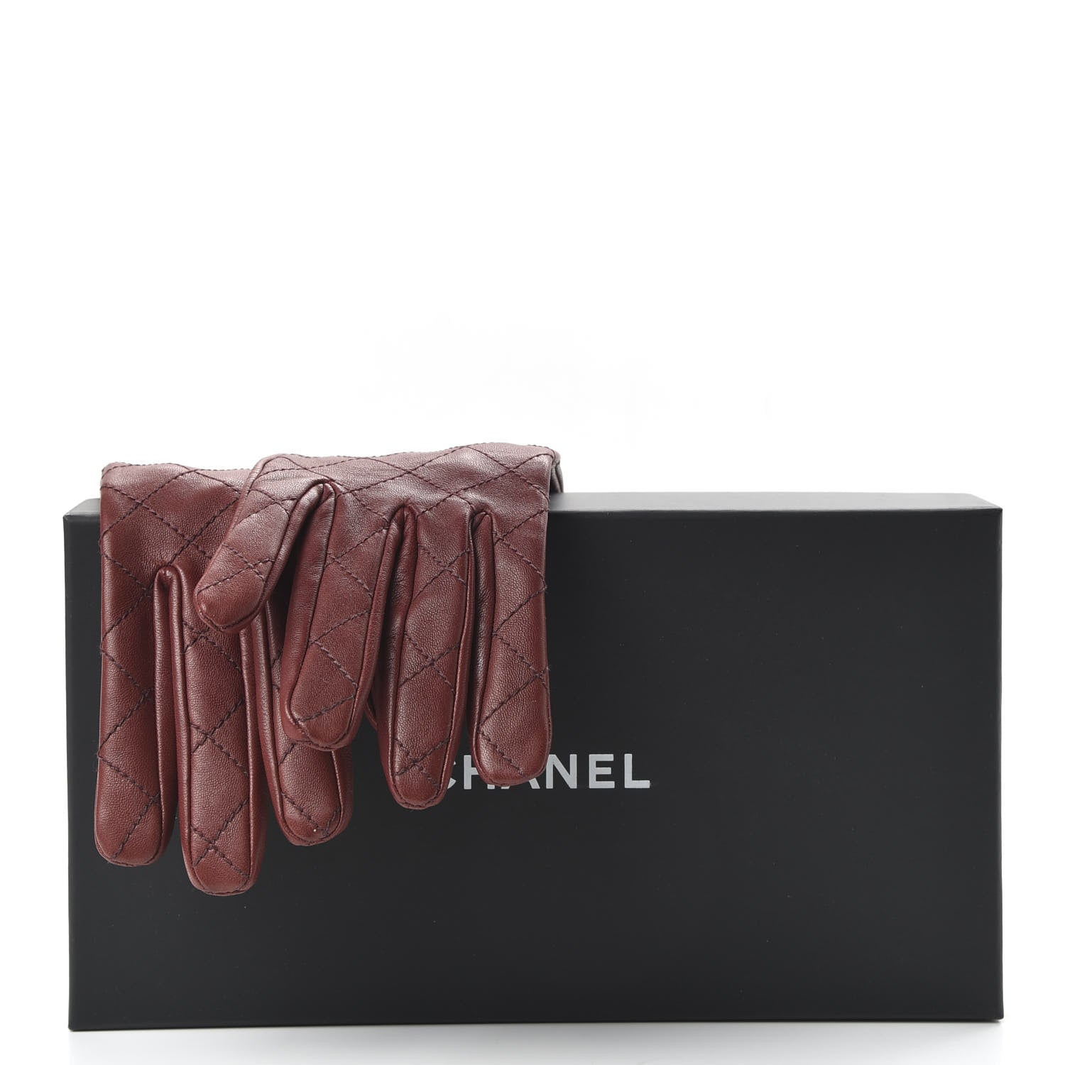 Chanel Lambskin Stitched Chain CC Gloves 7.5 Burgundy 6 of 6
