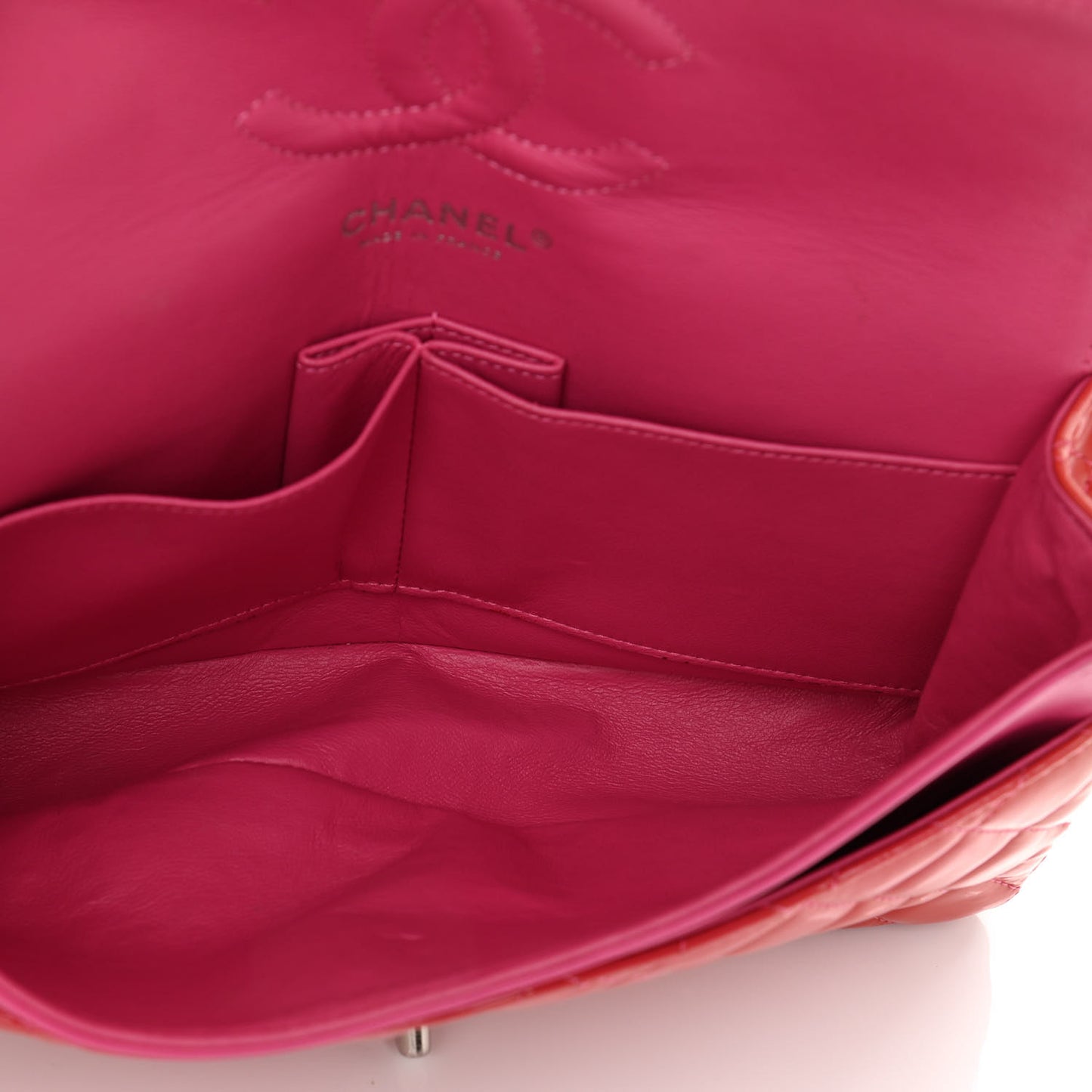 Patent Quilted Medium Double Flap Fuchsia
