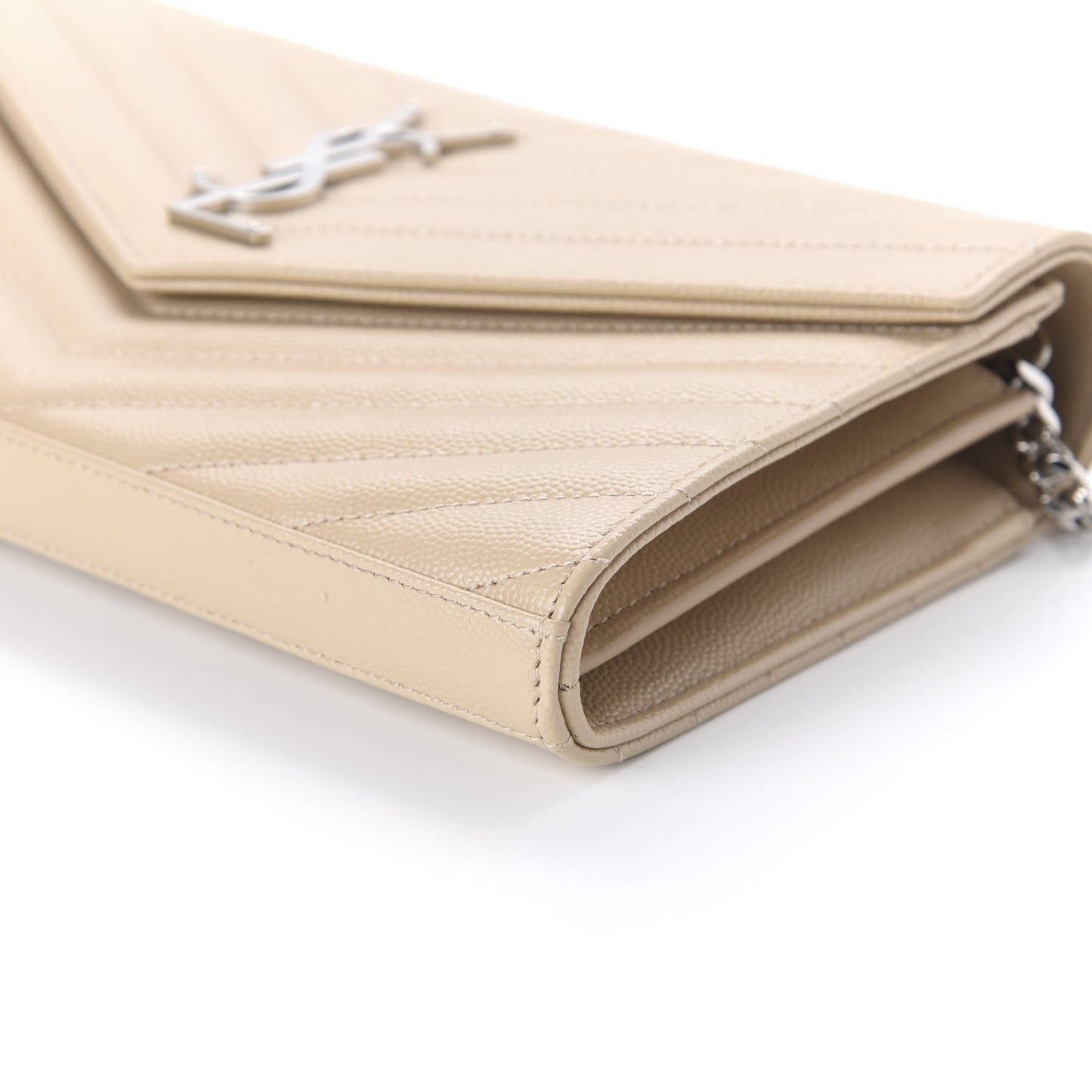 Grain De Poudre Matelasse Chevron Monogram Chain Wallet Nude Powder