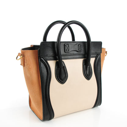 Celine Satin Calfskin Calfskin Suede Nano Tri-Color Luggage Seashell 3 of 8
