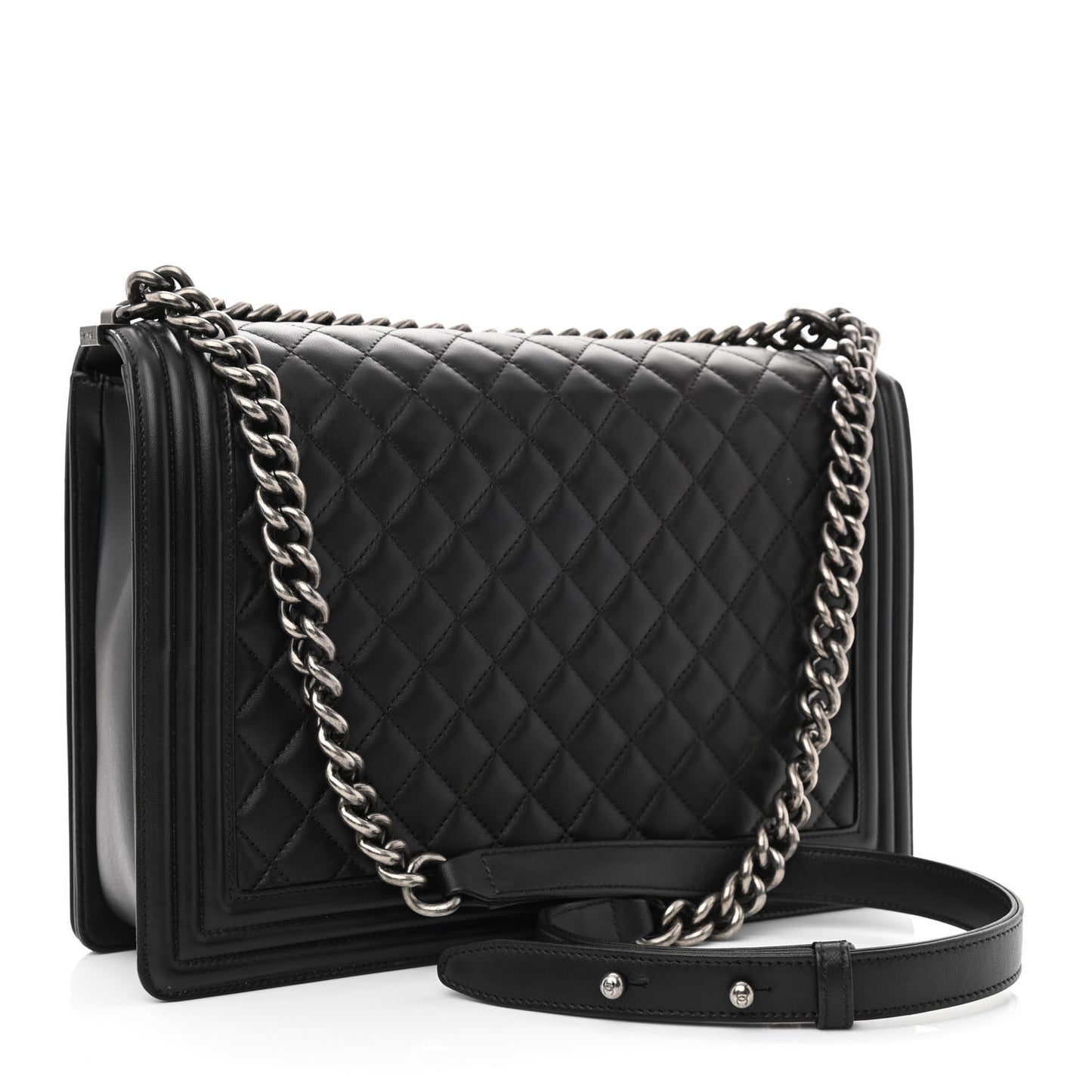 Lambskin Quilted Large Boy Flap Black