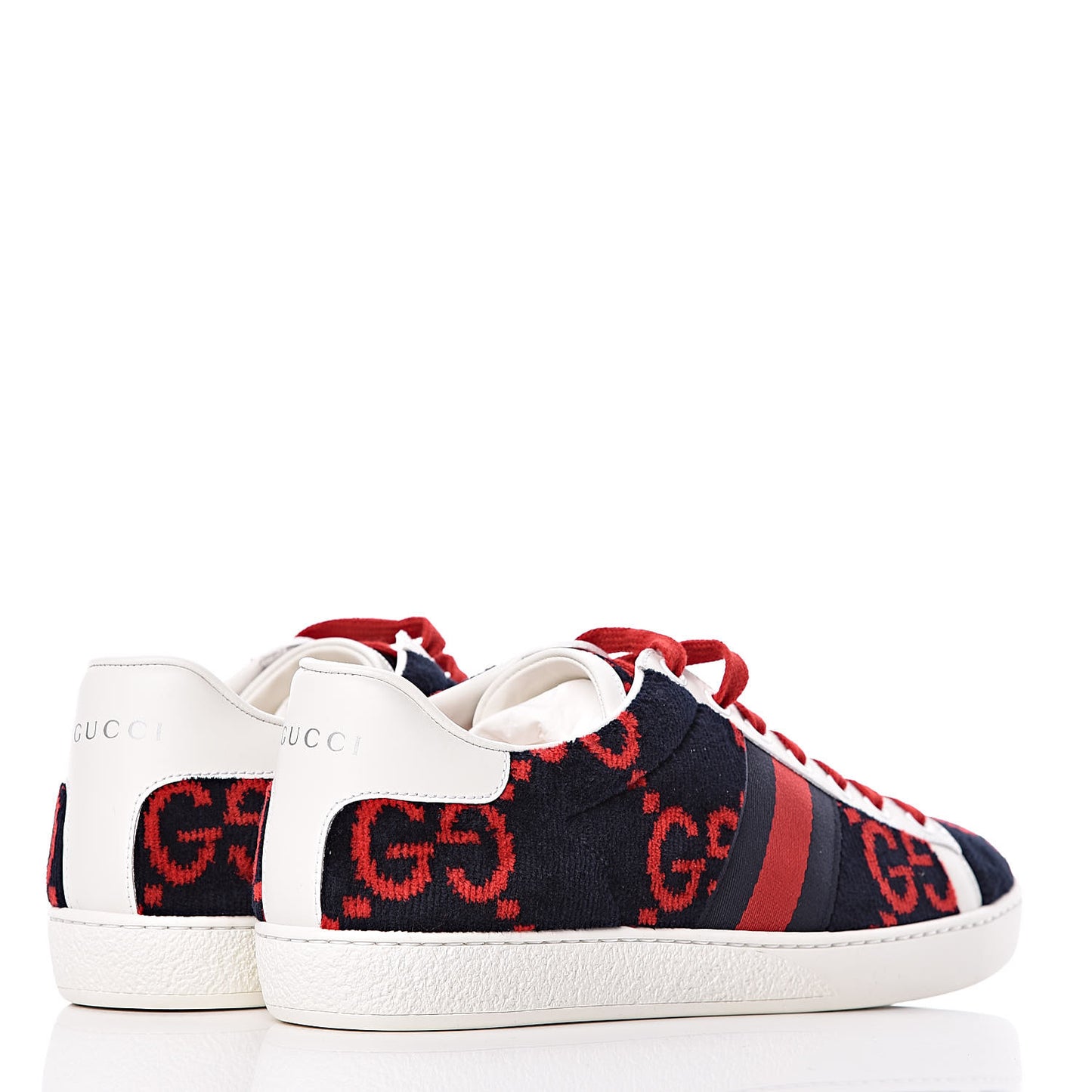 Terry Cloth GG Monogram Web Womens Ace Sneakers 37.5 Blue Red