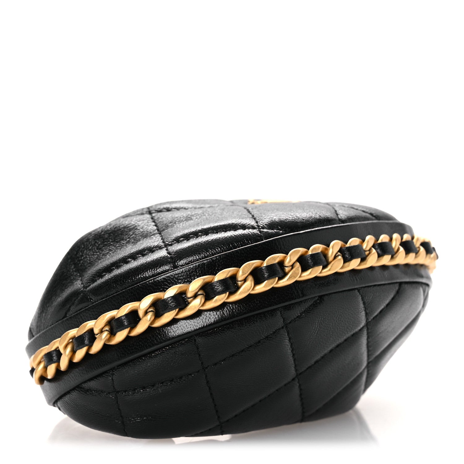 Chanel Shiny Crumpled Lambskin Quilted Chain Around Mini Pouch Black 9 of 10