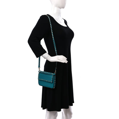 Valentino Garavani Grainy Calfskin Rockstud Crossbody Pouch Ultra Marine Green 2 of 11