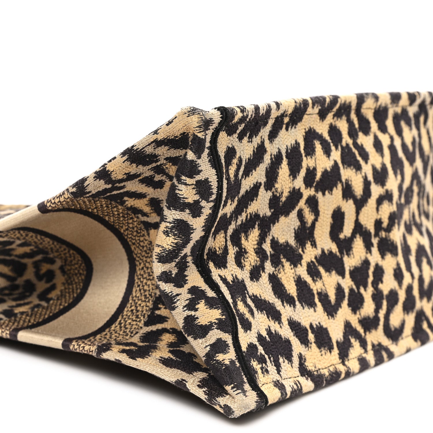 Christian Dior Canvas Mizza Embroidered Medium Leopard Book Tote Beige 10 of 14