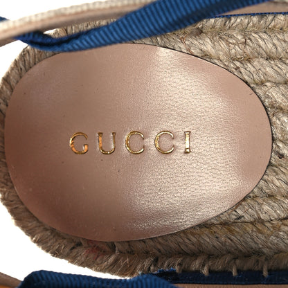 Gucci Canvas GG Ankle Wrap Platform Espadrille Wedges 40 Mystic White Royal Blue 7 of 8