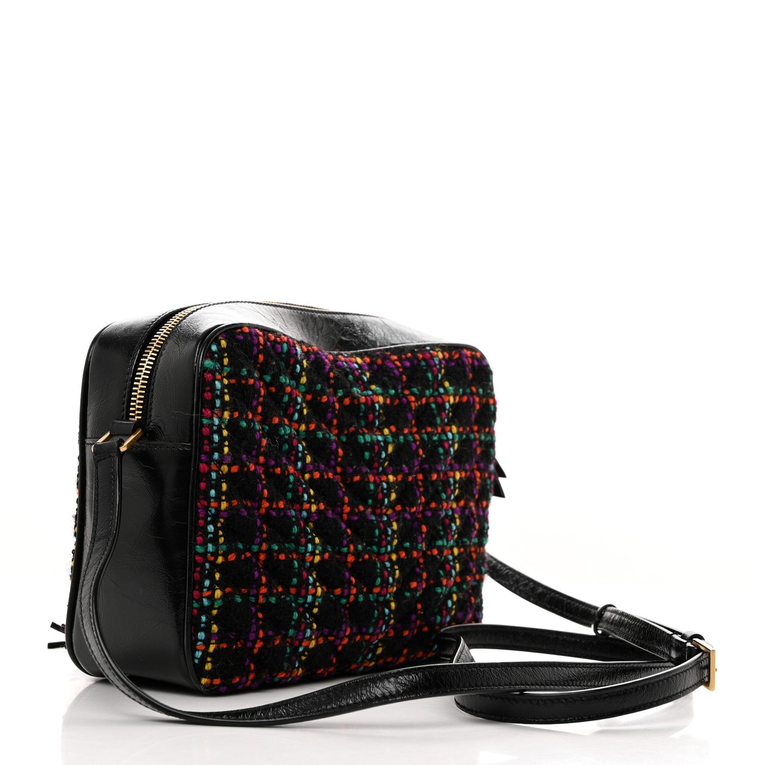 Saint Laurent Tweed Calfskin Monogram Lou Camera Bag Black 2 of 10