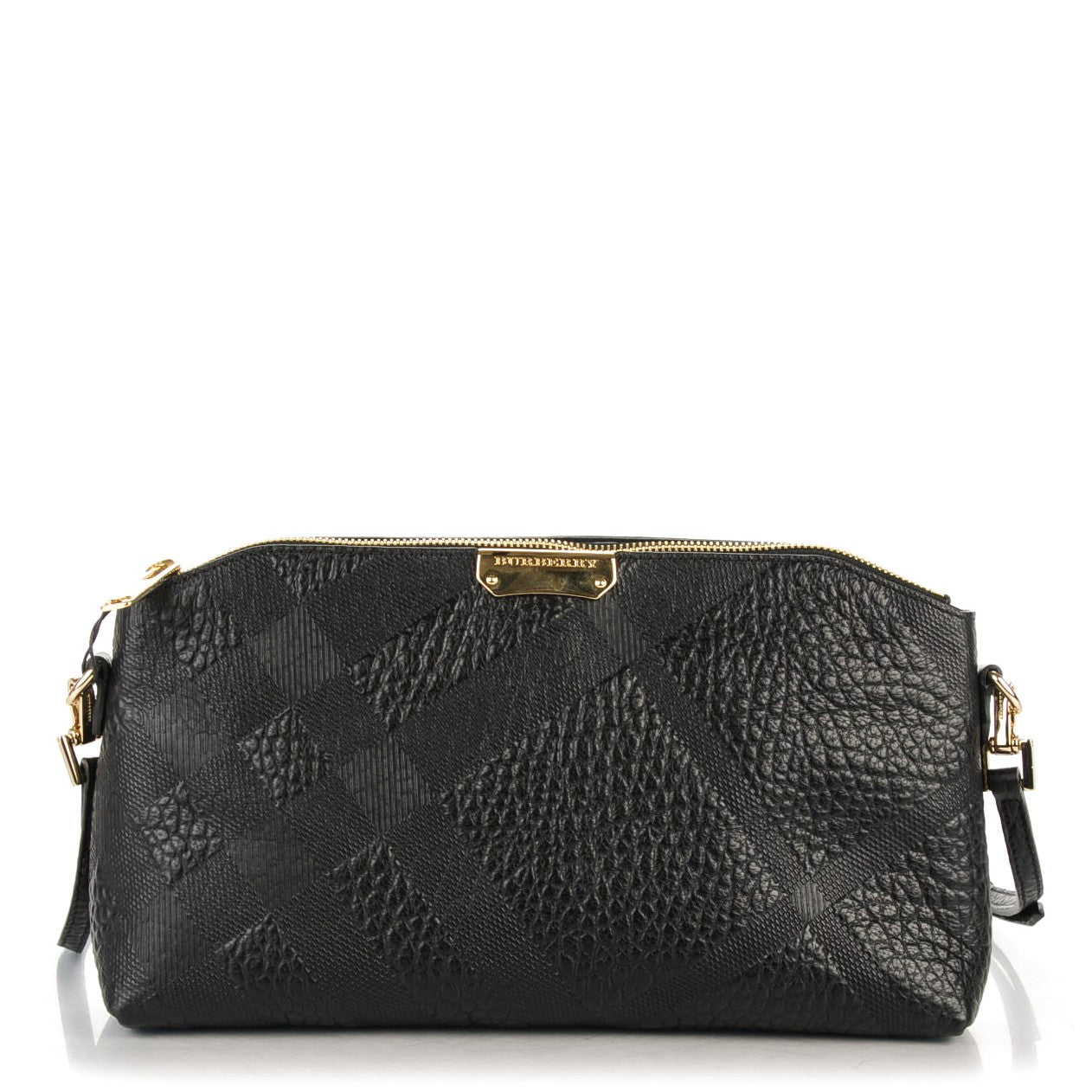 Signature Grain Calfskin Check Embossed Small Chichester Crossbody Clutch Bag Black