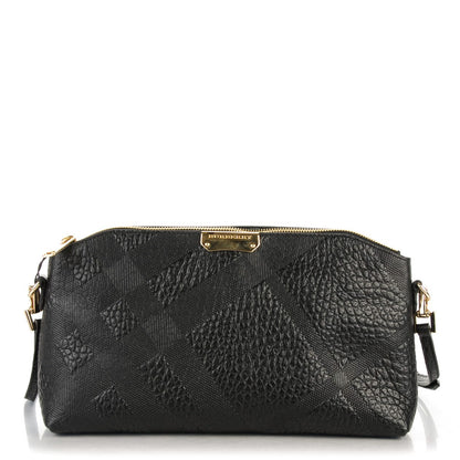 Burberry Signature Grain Calfskin Check Embossed Small Chichester Crossbody Clutch Bag Black 1 of 8