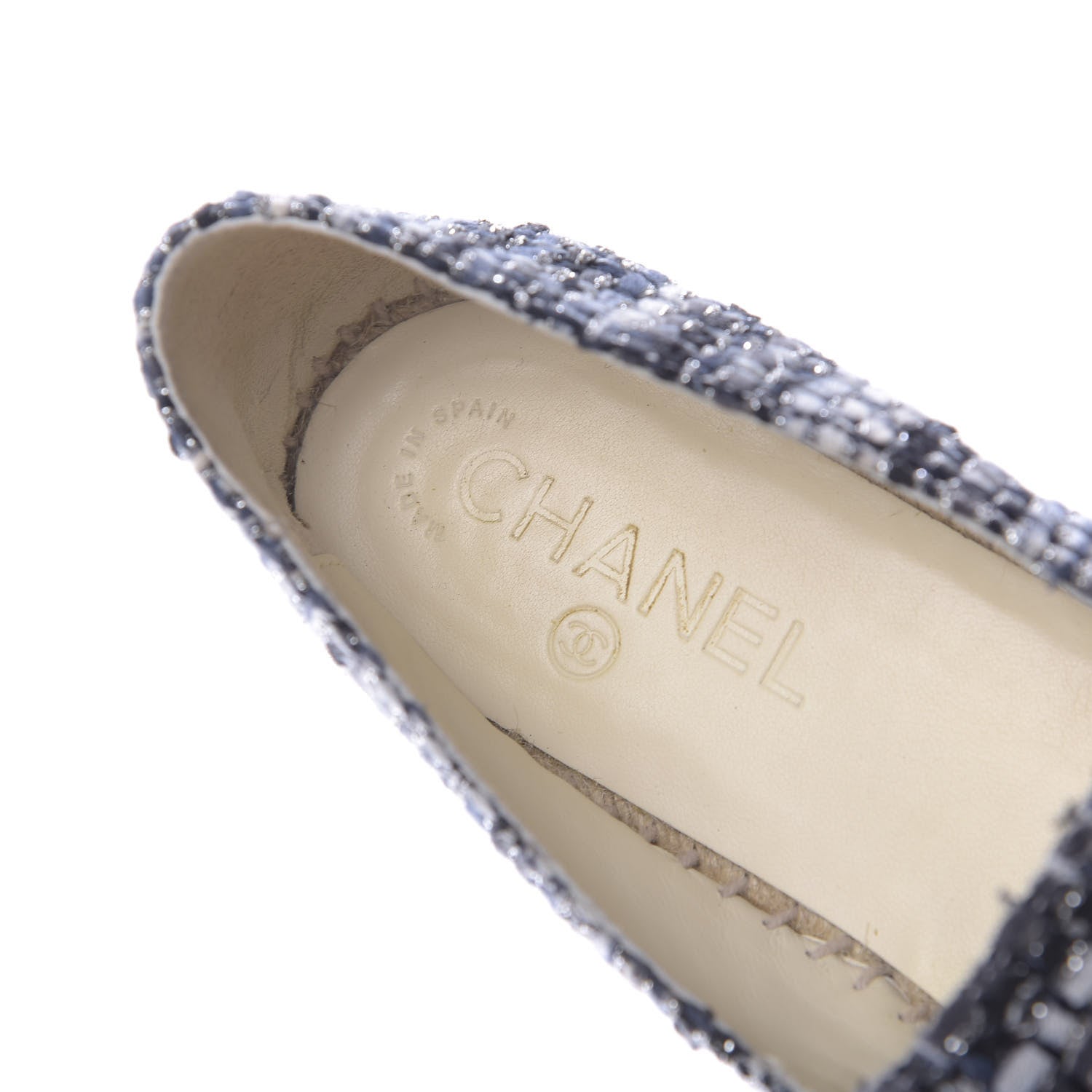 Chanel Metallic Tweed Lambskin CC Espadrilles 40 Blue Black Silver 8 of 11