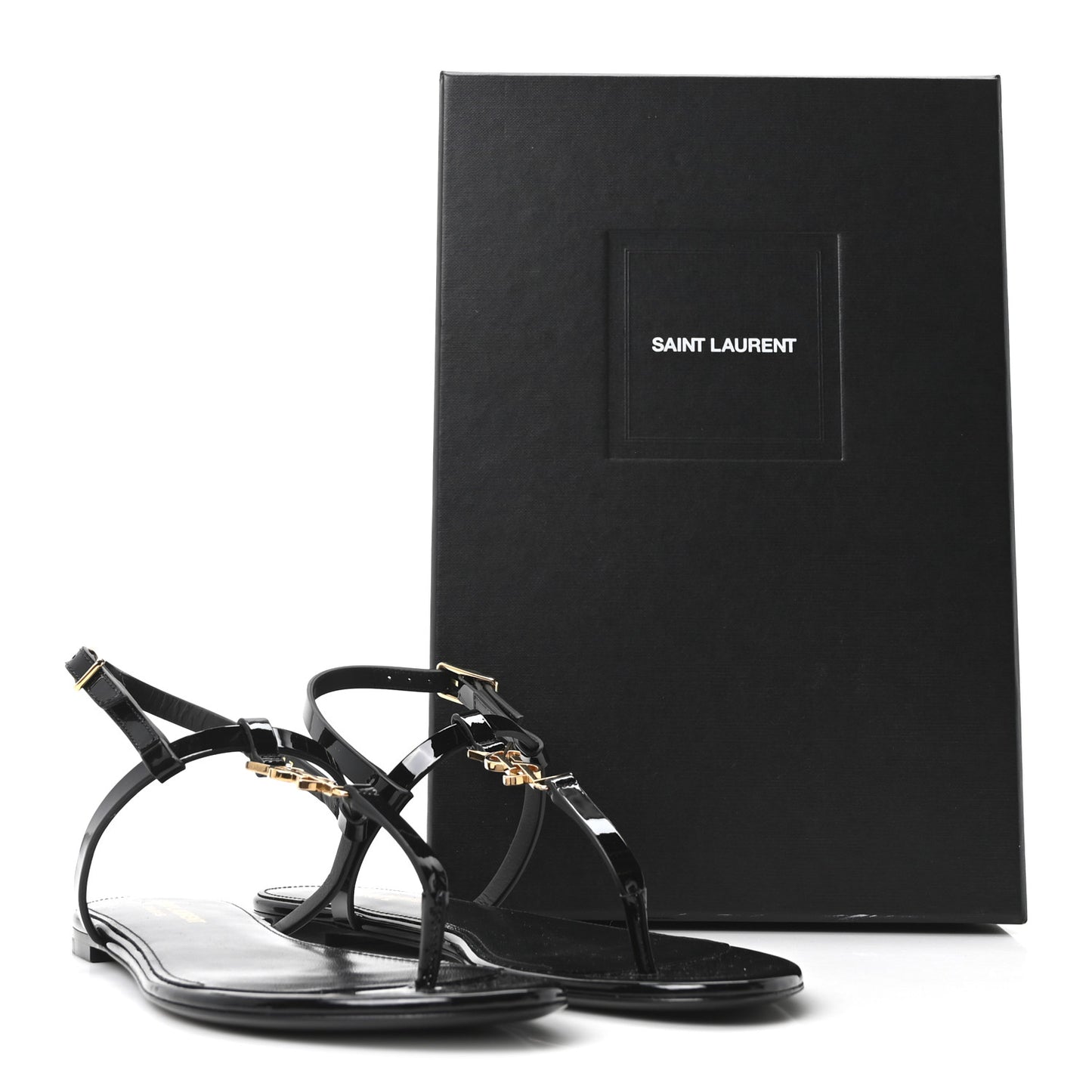 Vitello Vernice Soft Cassandra 05 Monogram Flat Sandals 37 Oro Antico Black