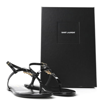 Saint Laurent Vitello Vernice Soft Cassandra 05 Monogram Flat Sandals 37 Oro Antico Black 10 of 10