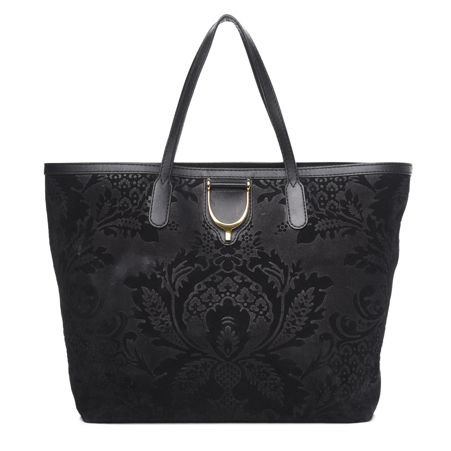 Nubuck Brocade Medium Soft Stirrup Tote Black