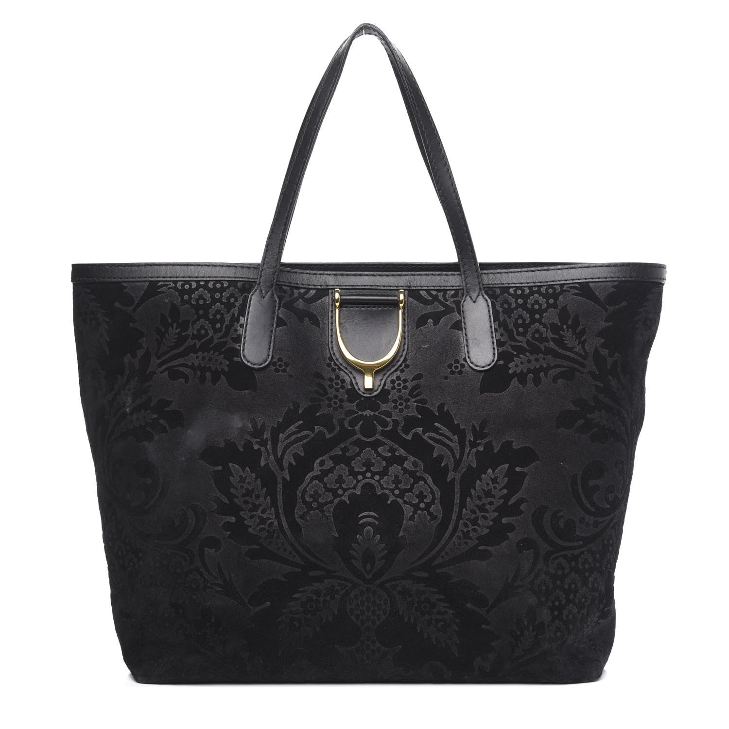 Gucci Nubuck Brocade Medium Soft Stirrup Tote Black 1 of 14