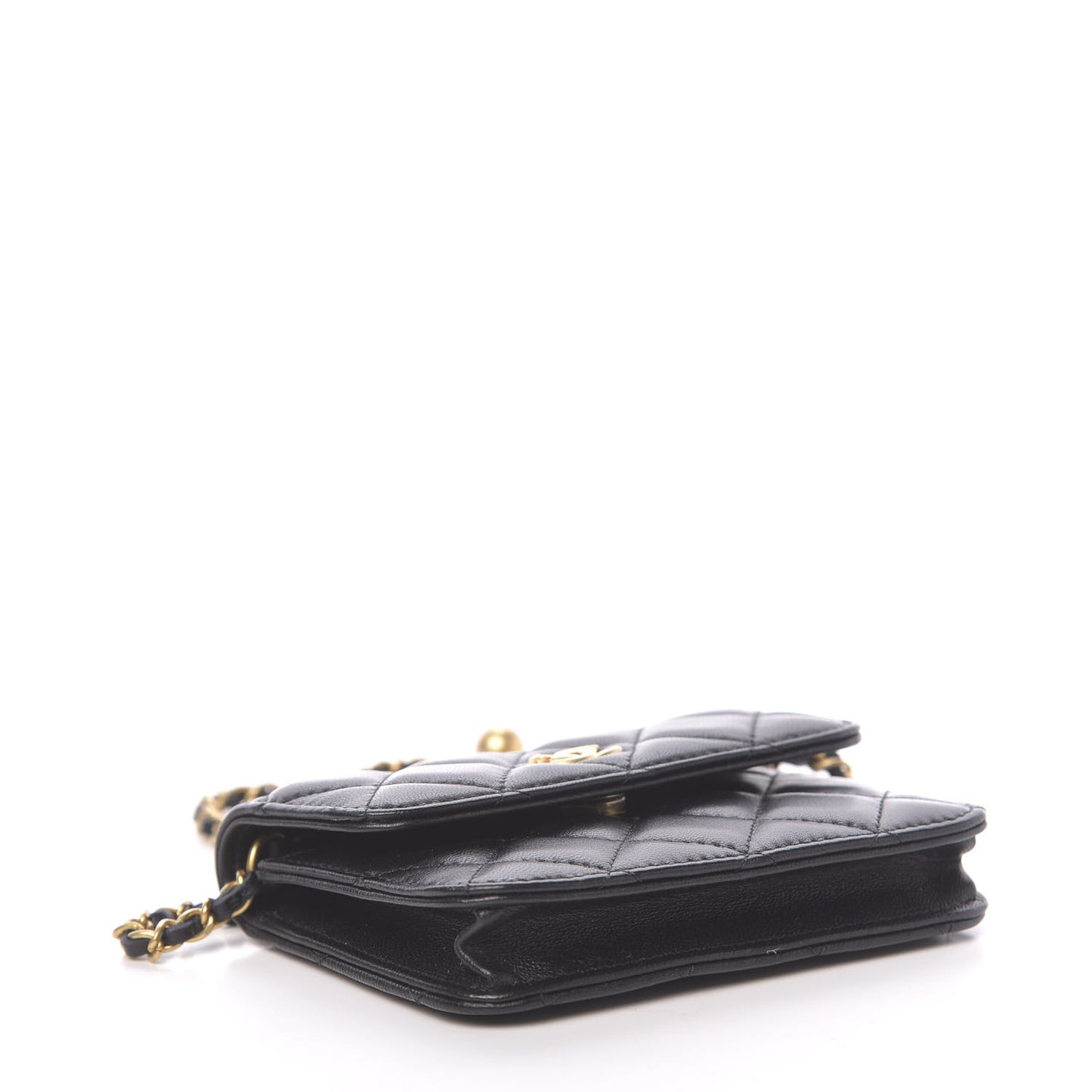 Lambskin Quilted Pearl Crush Clutch With Chain Black