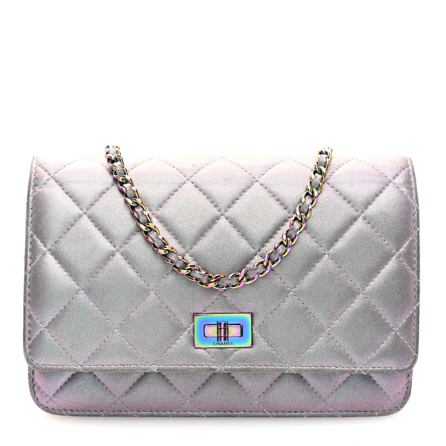 Iridescent Lambskin Quilted Reissue Wallet On Chain WOC Light Purple