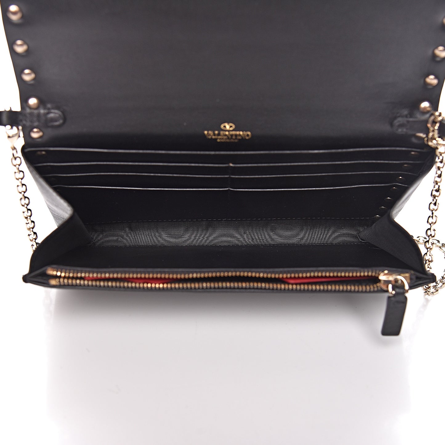 Vitello Small Rockstud Flap Wallet on Chain Black