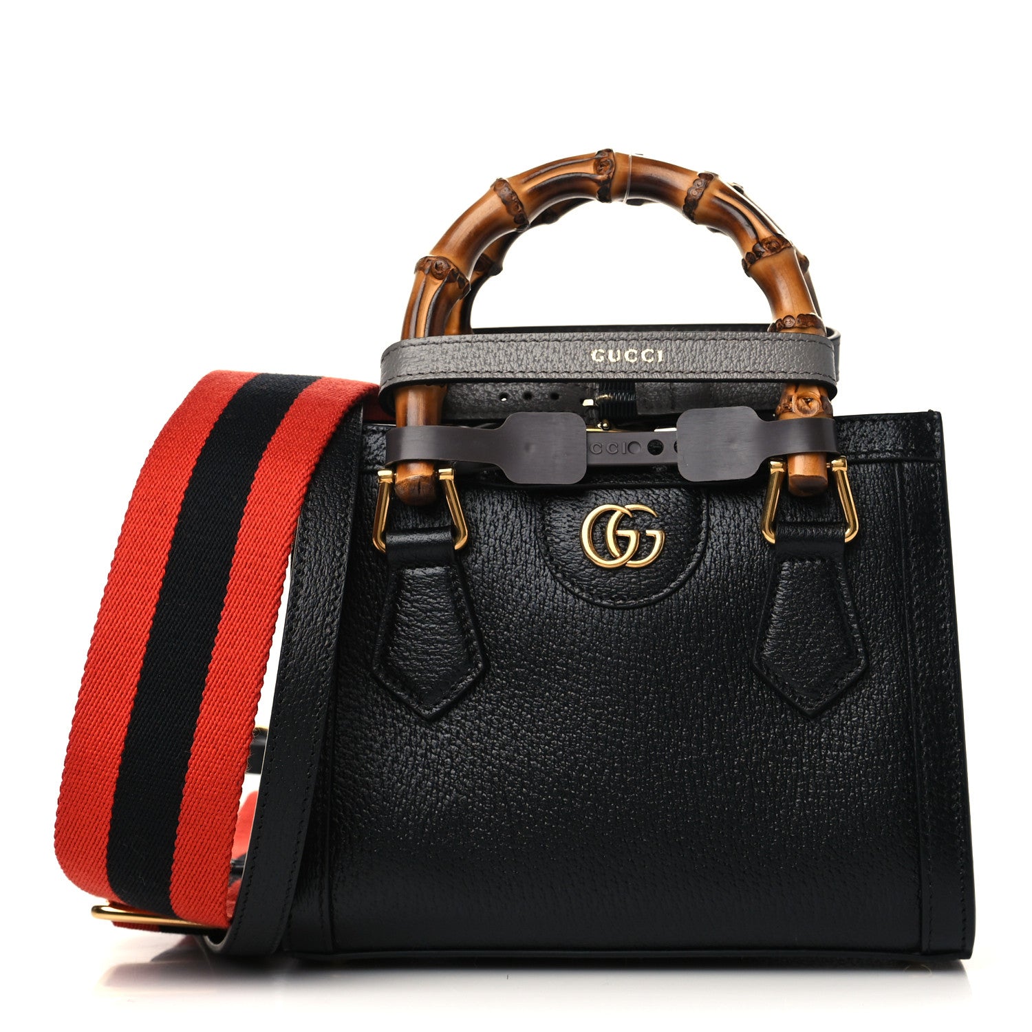 Gucci Textured Dollar Calfskin Web Mini Diana Tote Bag Black 1 of 5