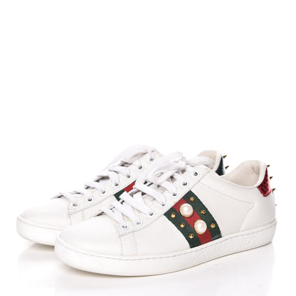Gucci Calfskin Web Pearl Studded Womens Ace Sneakers 36 White 3 of 22