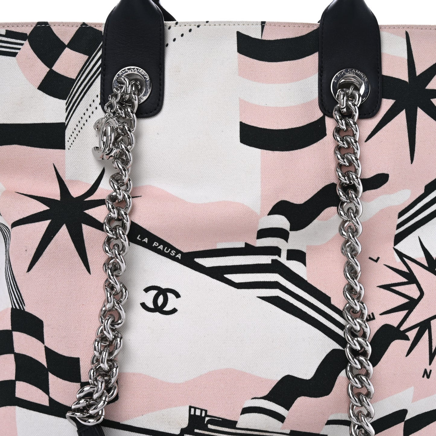 Canvas Cruise Print Tote Pink White Black