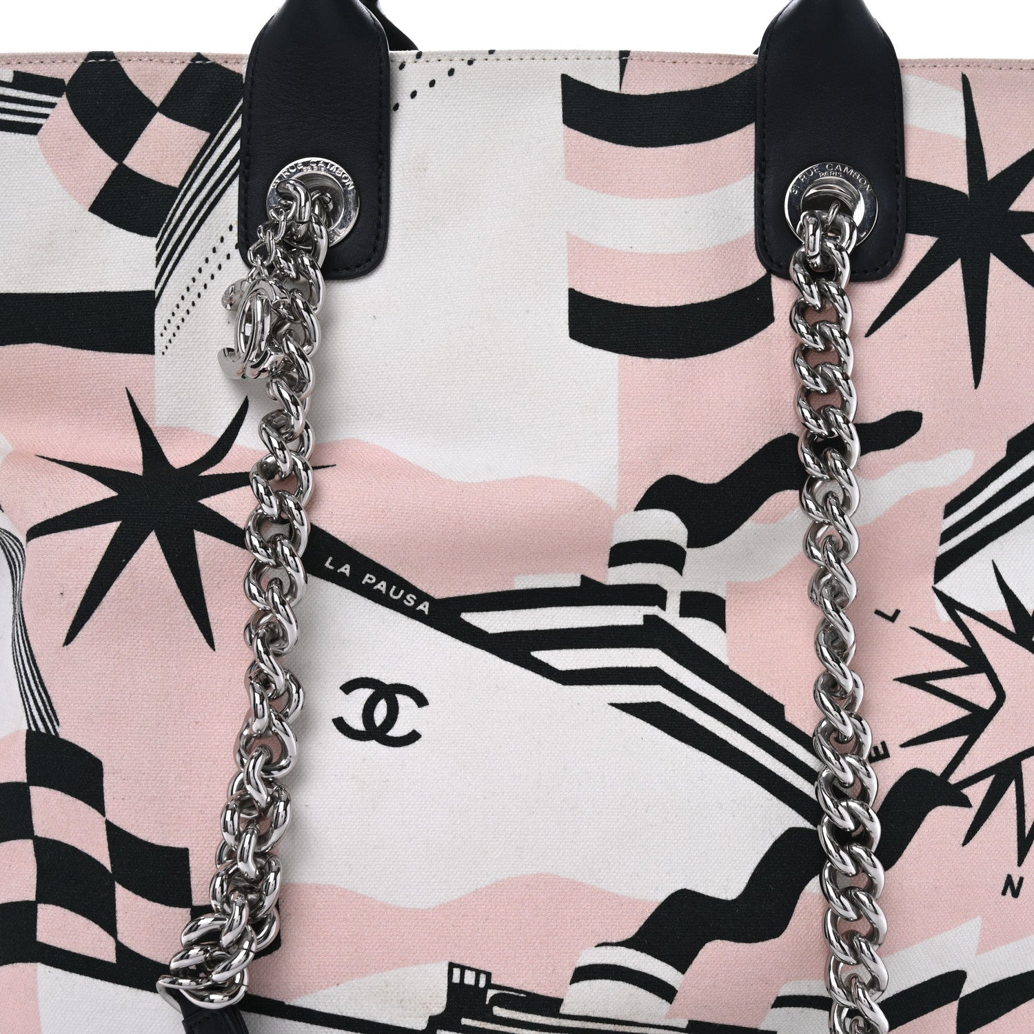 Chanel Canvas Cruise Print Tote Pink White Black 8 of 10