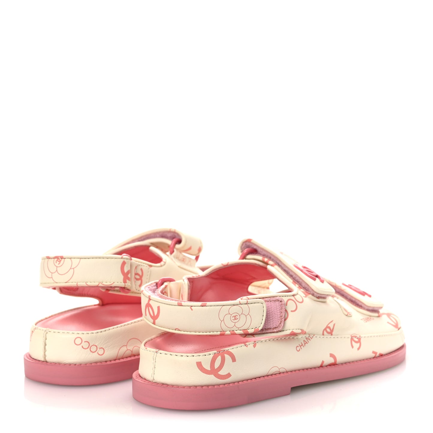 Lambskin Printed CC Velcro Dad Sandals 37 White Pink