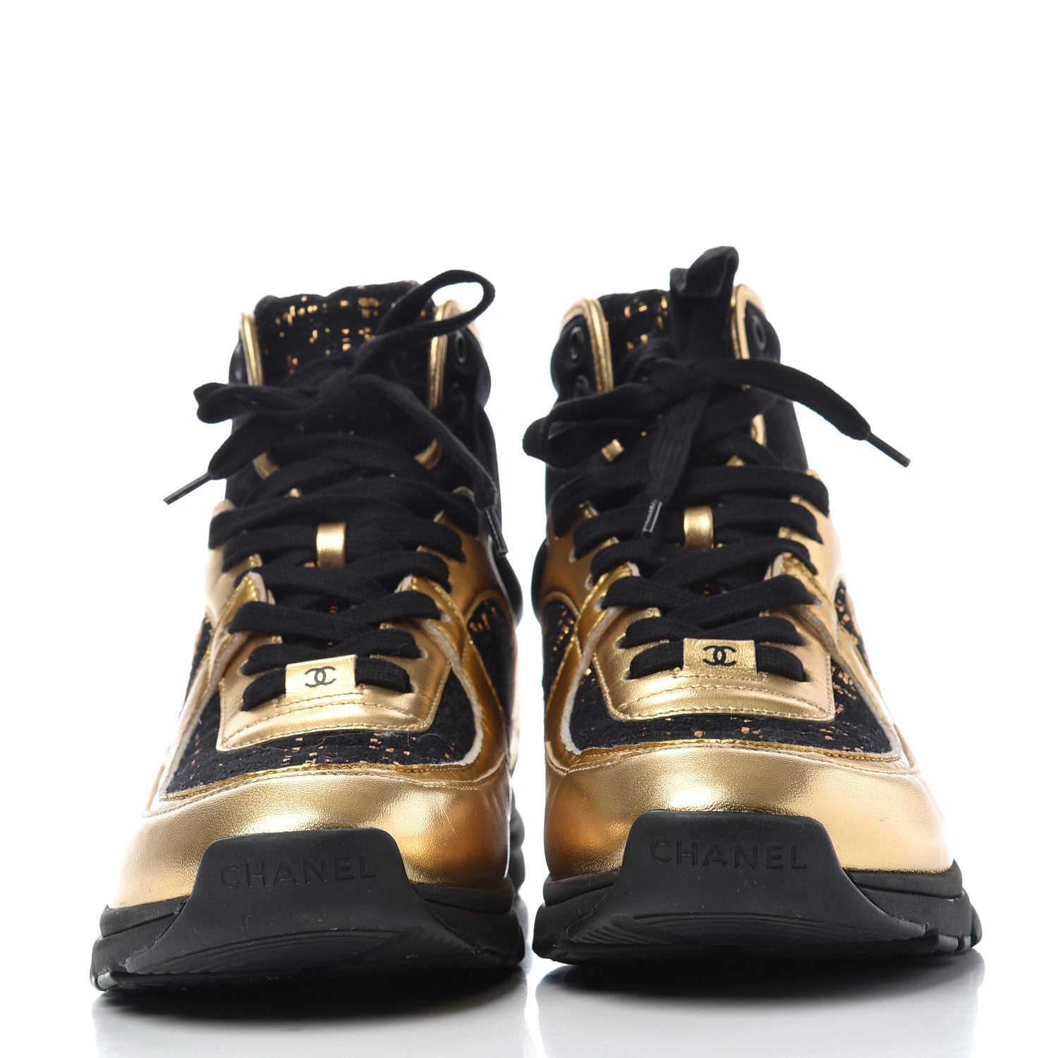 Chanel Velour Tweed CC High Top Sneakers 39 Black Gold 2 of 10