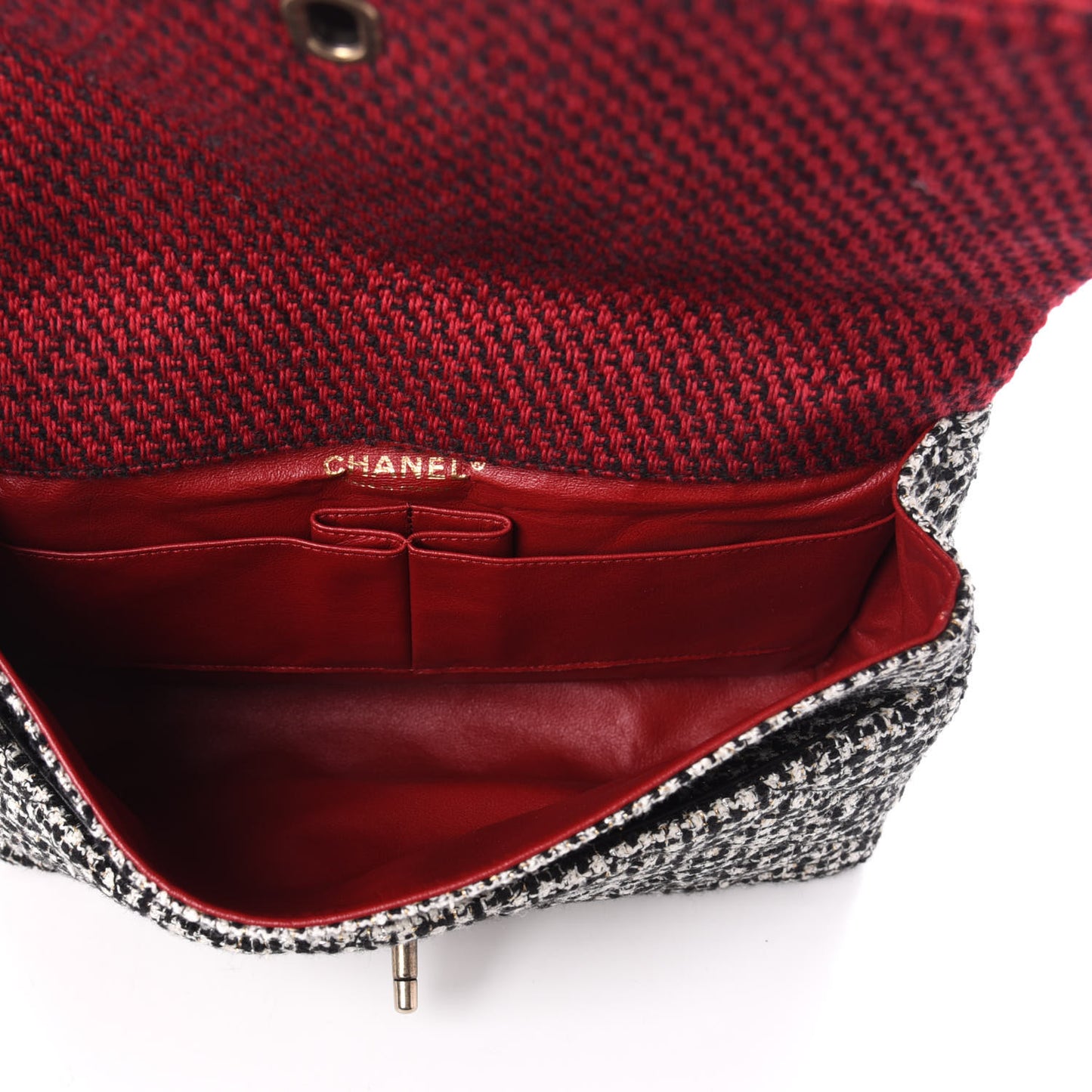 Tweed Quilted Medium Single Flap Red Black White