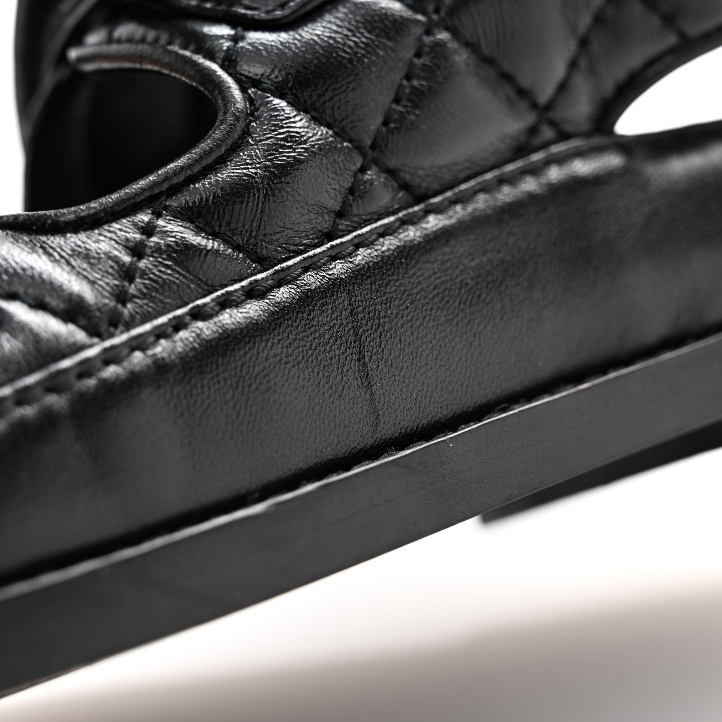 Lambskin Quilted Velcro Dad Chain CC Slide Sandals 35 Black