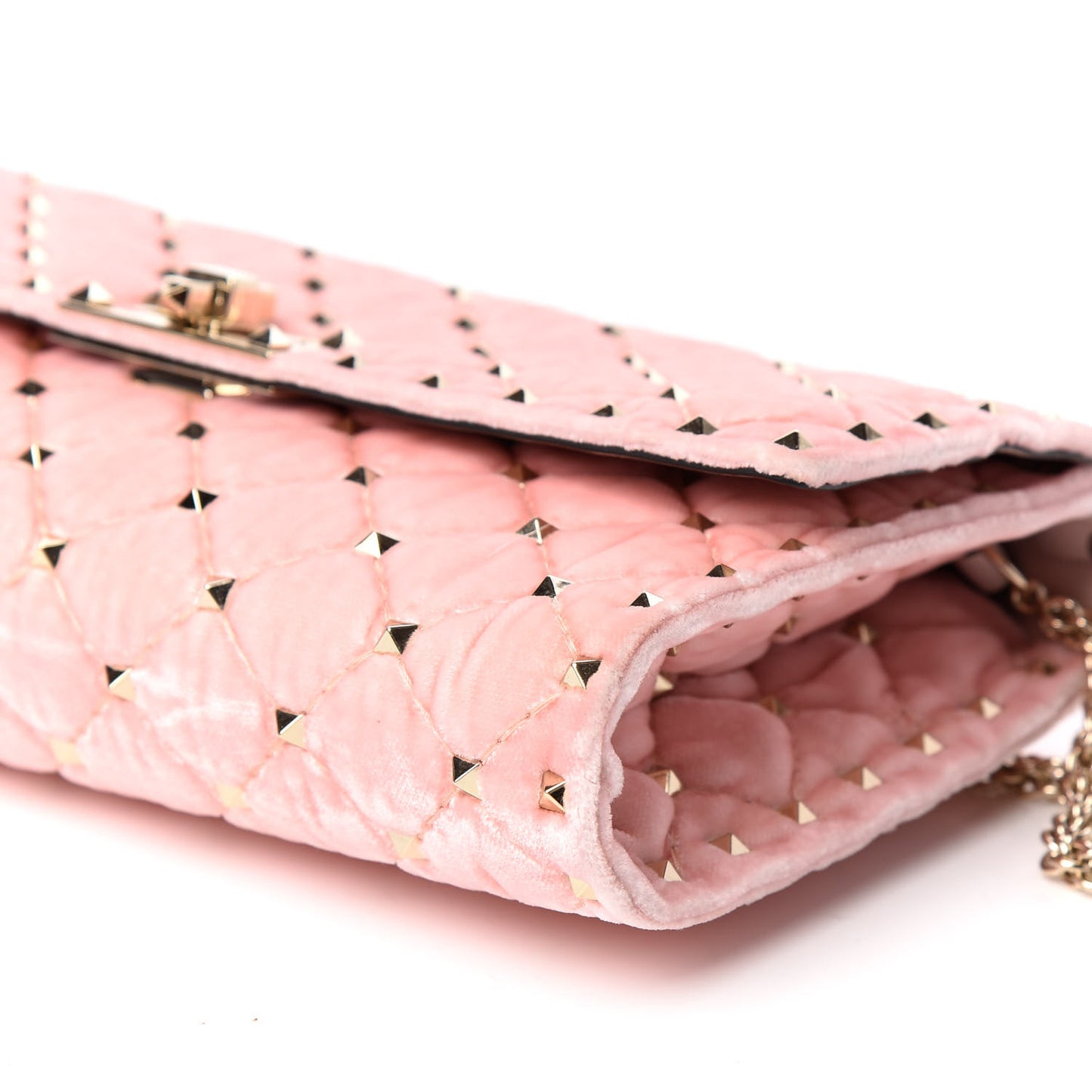 Velvet Rockstud Spike Wallet on Chain Water Rose