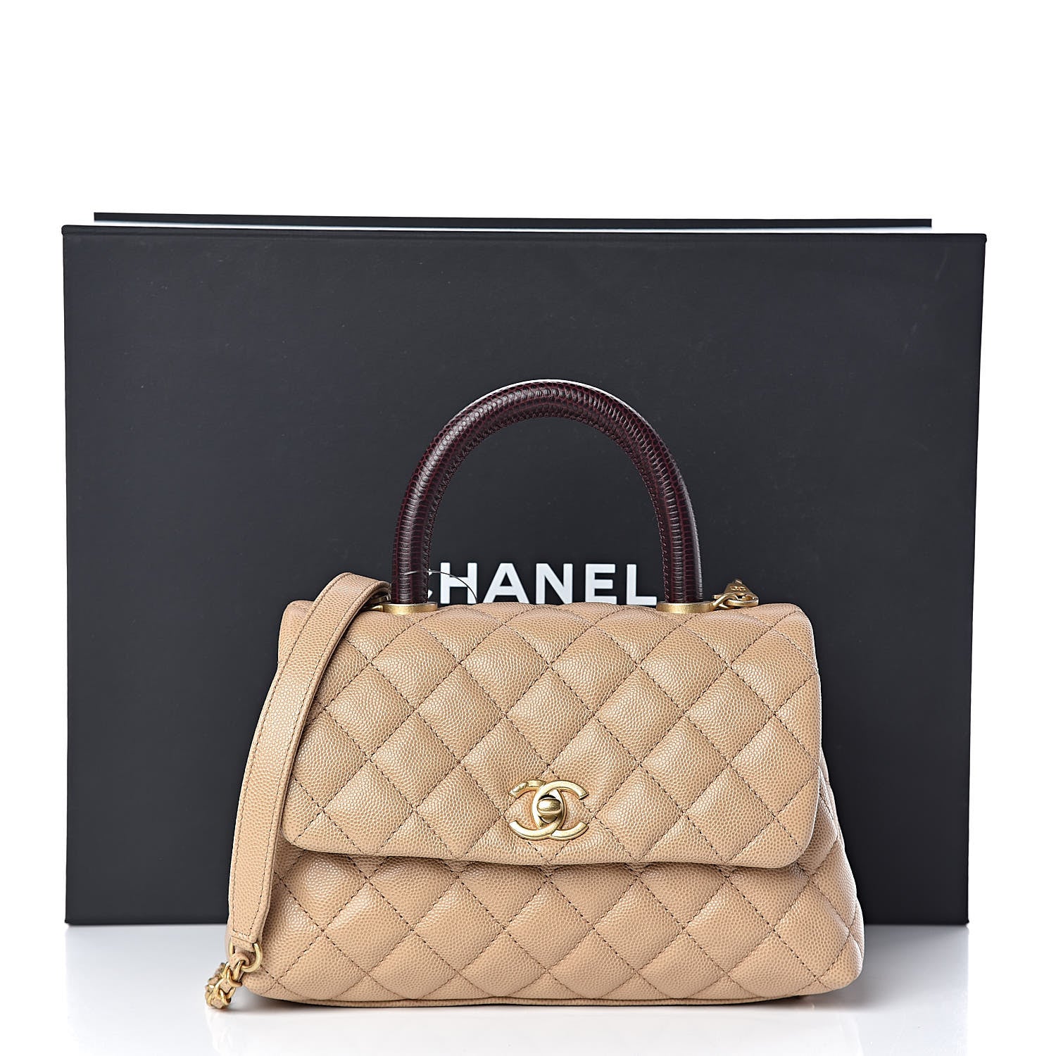 Chanel Caviar Lizard Embossed Quilted Mini Coco Handle Flap Beige 11 of 11