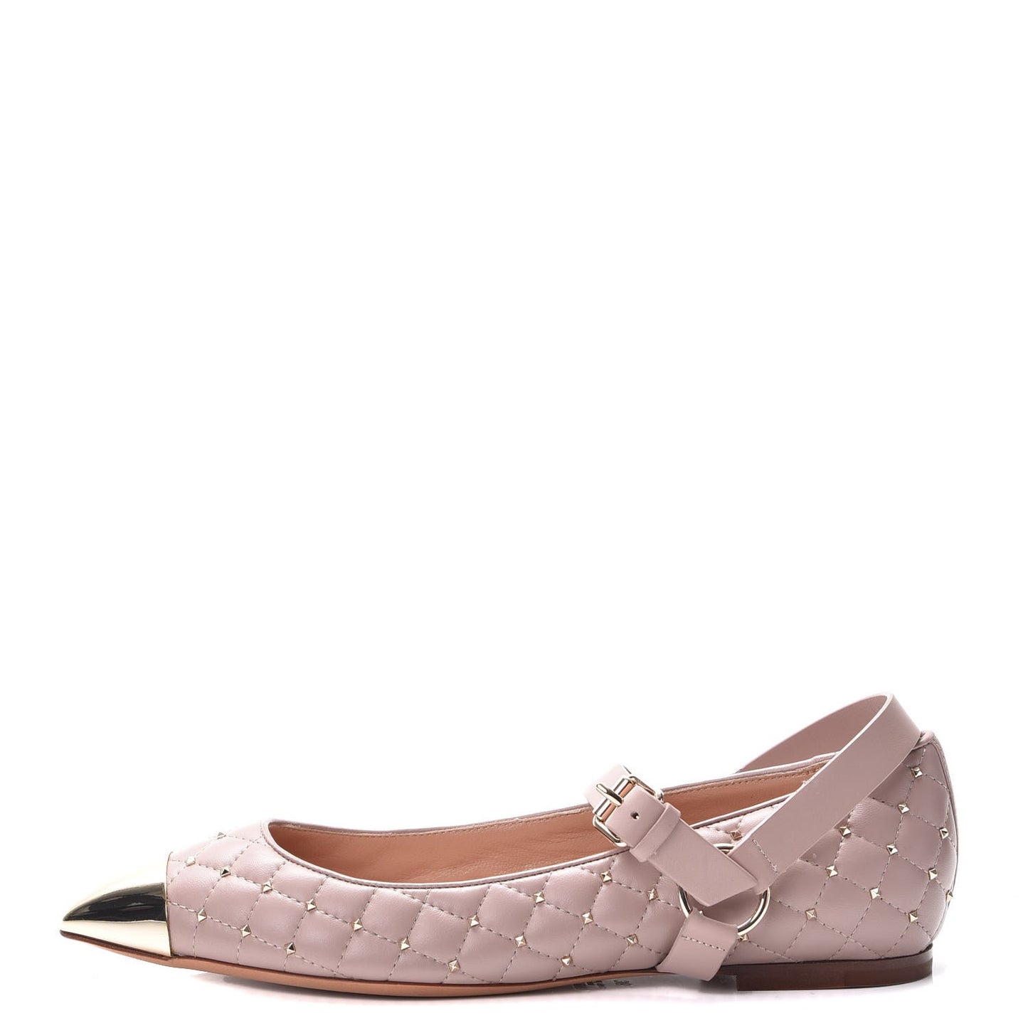 Lambskin Rockstud Spike Captoe Ballerina Flats 38 Poudre Gold