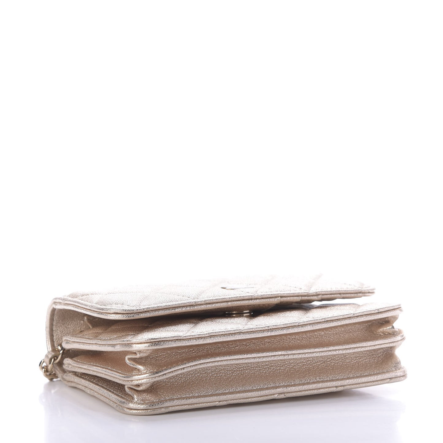 Metallic Lambskin Quilted Mini Wallet On Chain WOC Gold