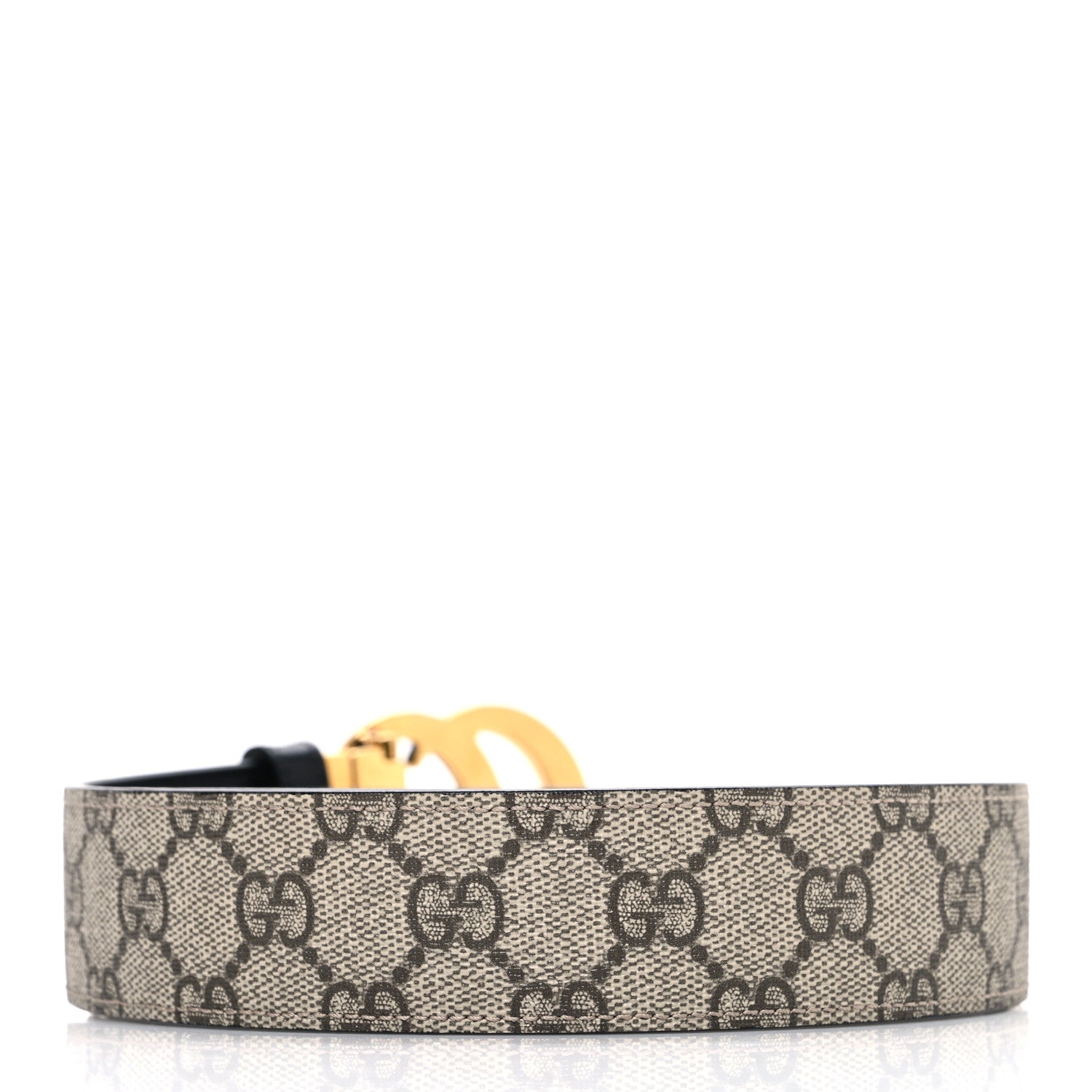 Gucci GG Supreme Monogram Plutone Calfskin Double G Reversible 30mm Belt 85 34 Beige Ebony New Acero 2 of 5