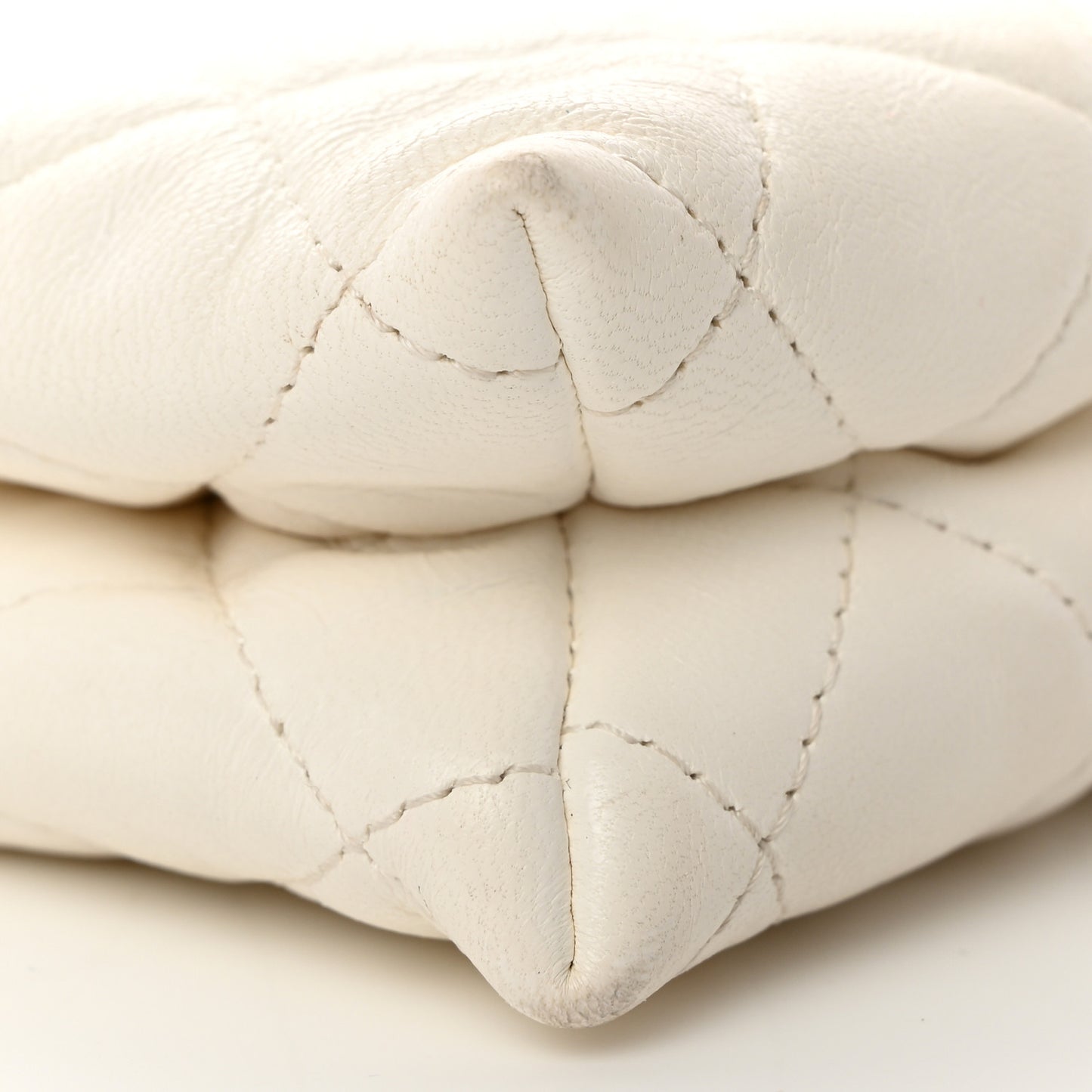 Shiny Crumpled Calfskin Quilted Clutch Bag White