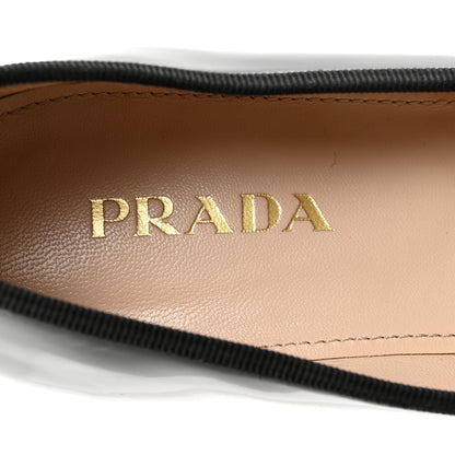 Prada Nappa Vernice Cap Toe Logo Bow Ballerina Flats 37.5 Black 8 of 9