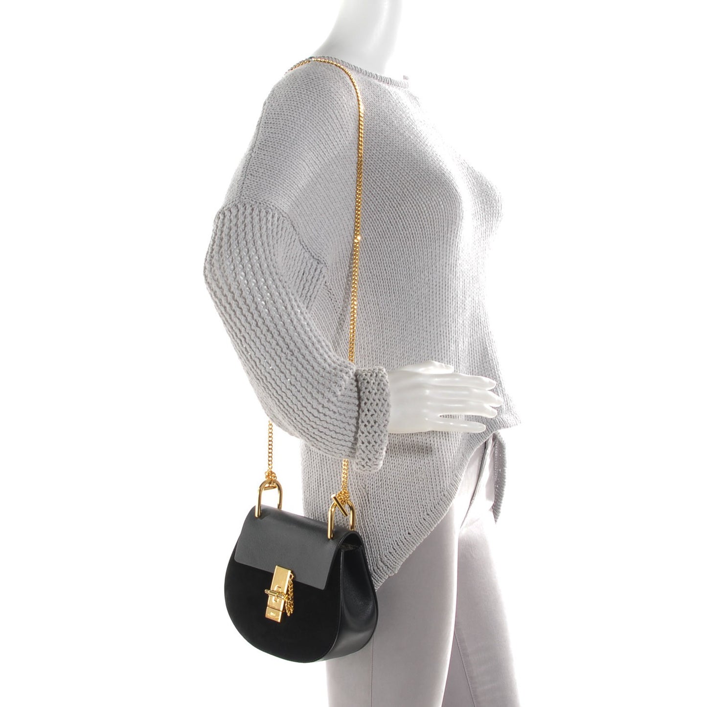 Suede Calfskin Mini Drew Shoulder Bag Black